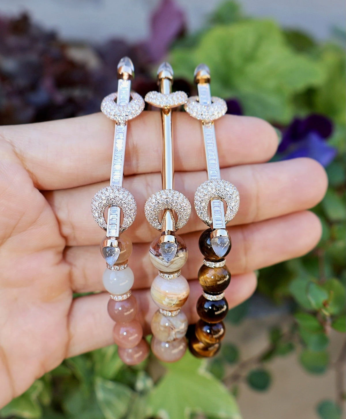 18k rose gold peach moonstone diamond bar chakra beaded bracelet by Ananya Tiny Gods
