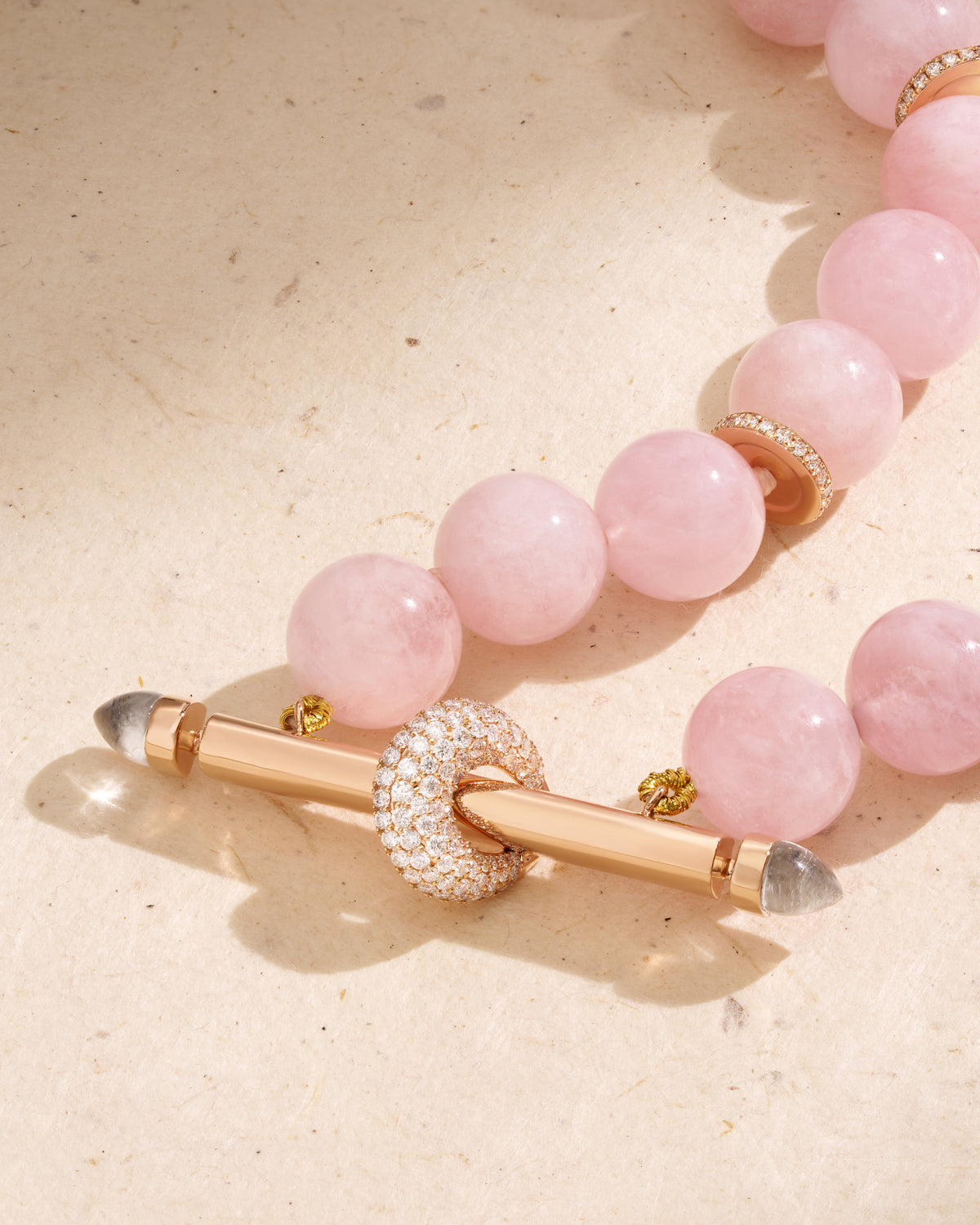 18k rose gold pink rose quartz beaded chakra necklace choker by Ananya