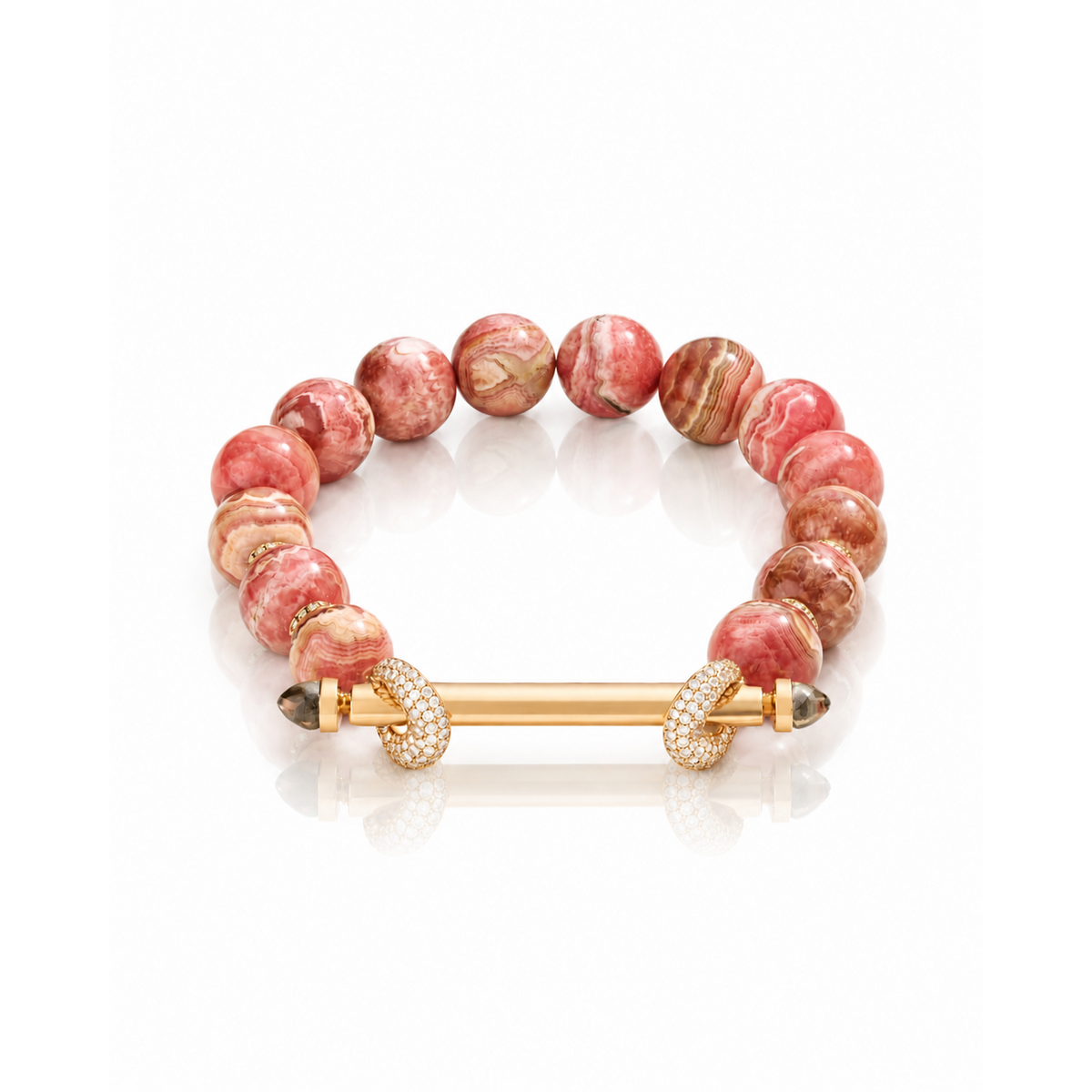 18k rose gold rhodochrosite rose agate beaded chakra bar diamonds bracelet by Ananya Tiny Gods