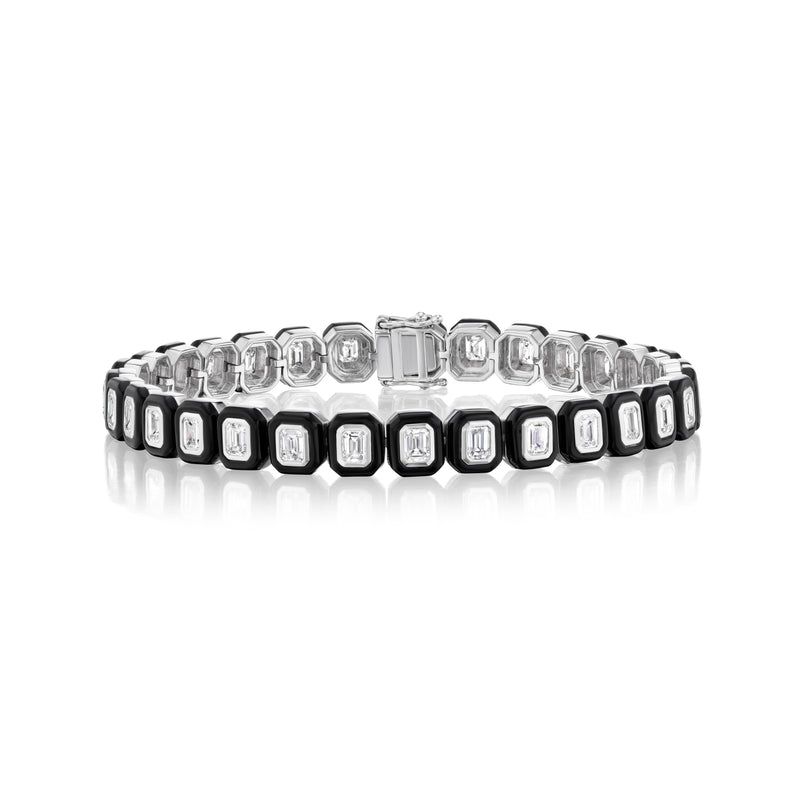 18k white gold diamond and black agate tennis bracelet tiny Gods