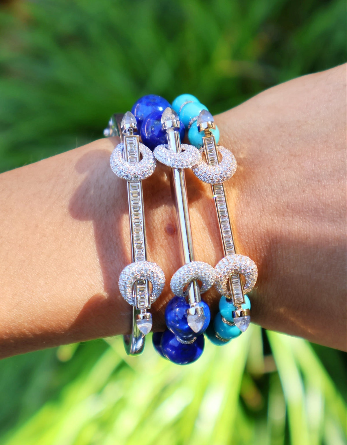 18k white gold lapis beaded chakra diamond bracelet bangle by Ananya Tiny Gods
