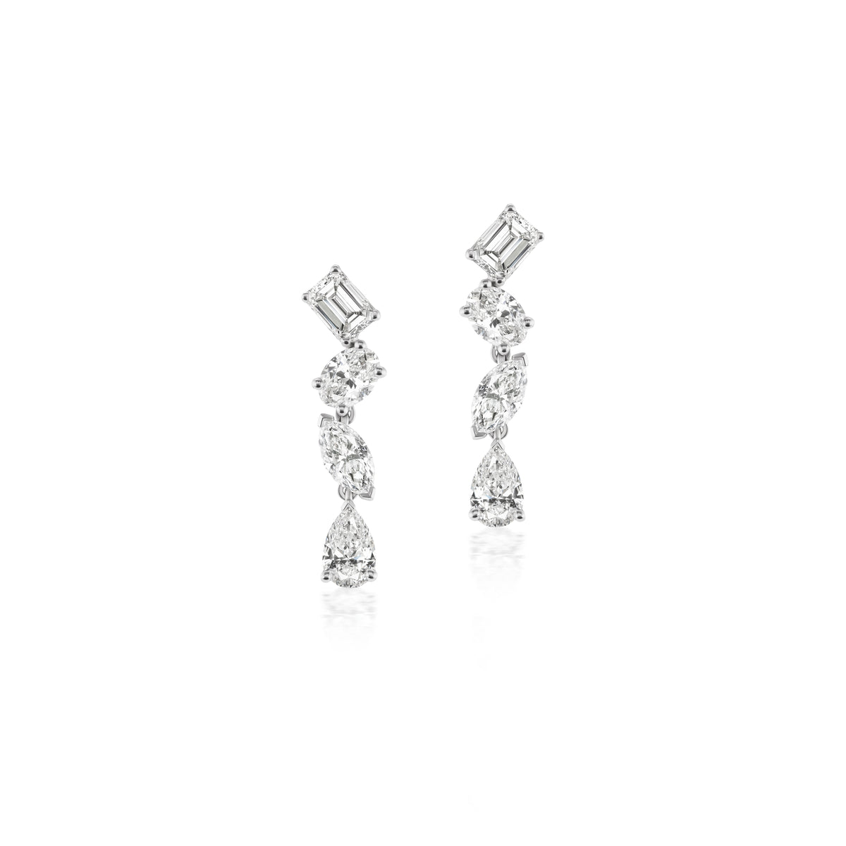 18k white gold mixed shape diamond drop earrings by Arzano Tiny Gods