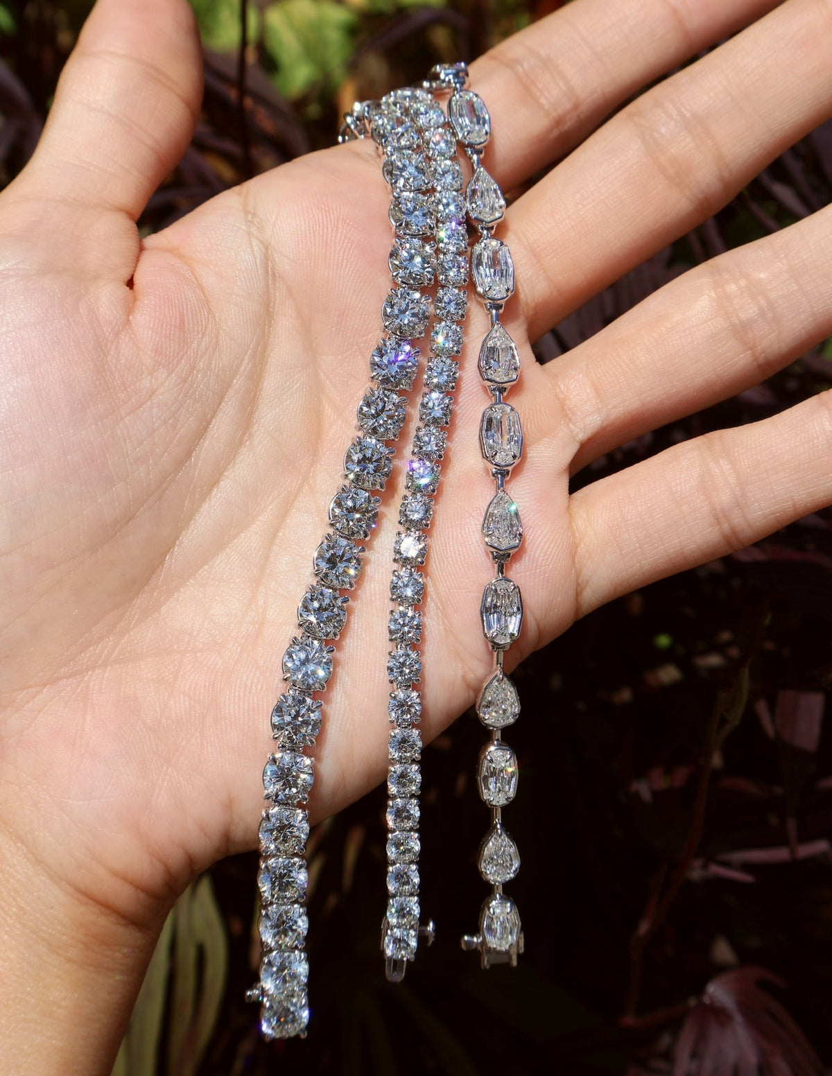 18k white gold modified pear and oval GIA certified bezel prong set tennis bracelet Tiny Gods 11cts 12cts 11.75cts 11.50cts 
