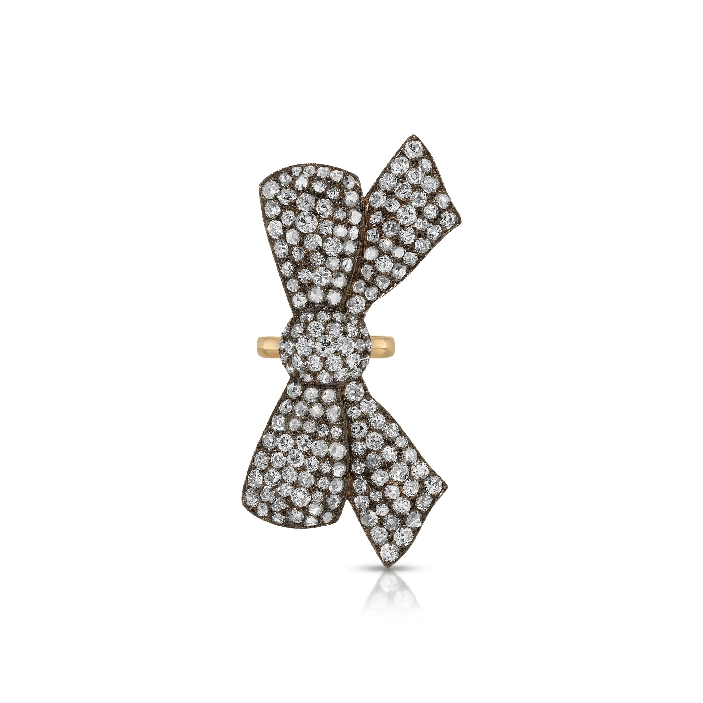18k yellow gold and blackened gold diamond large bow ring by Jenna Blake Tiny Gods 