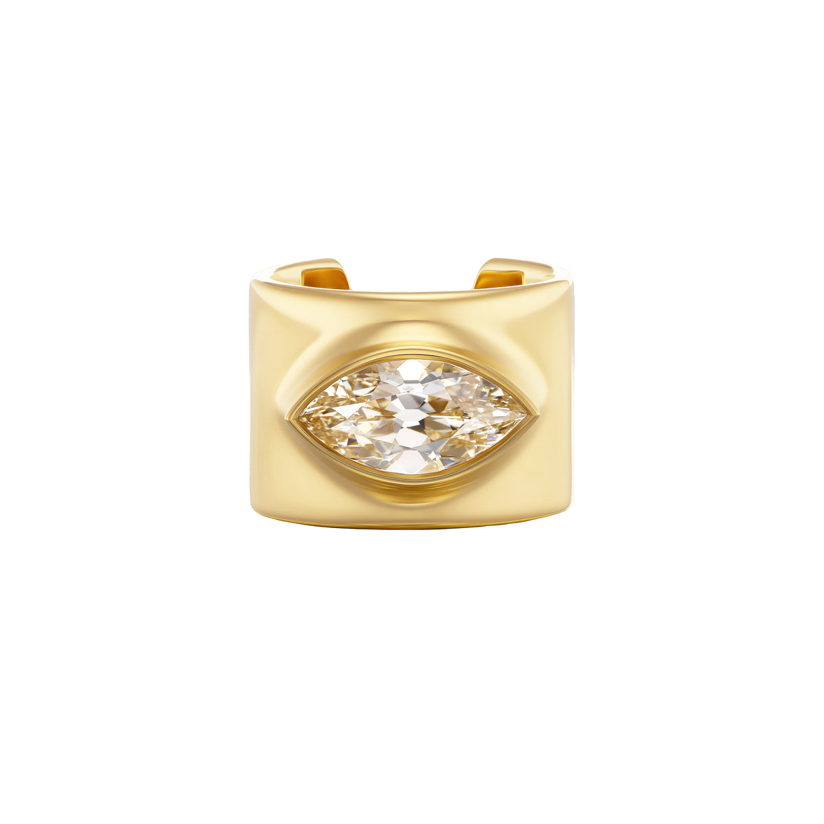 18k yellow gold 3ct marquise brilliant cut diamond cuff 15mm band ring cigar by Uniform Object Tiny Gods 