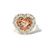 18k yellow gold Heart Peach Tourmaline and halo Diamond Heirloom Bezel Ring by retrouvai one of a kind at tiny gods