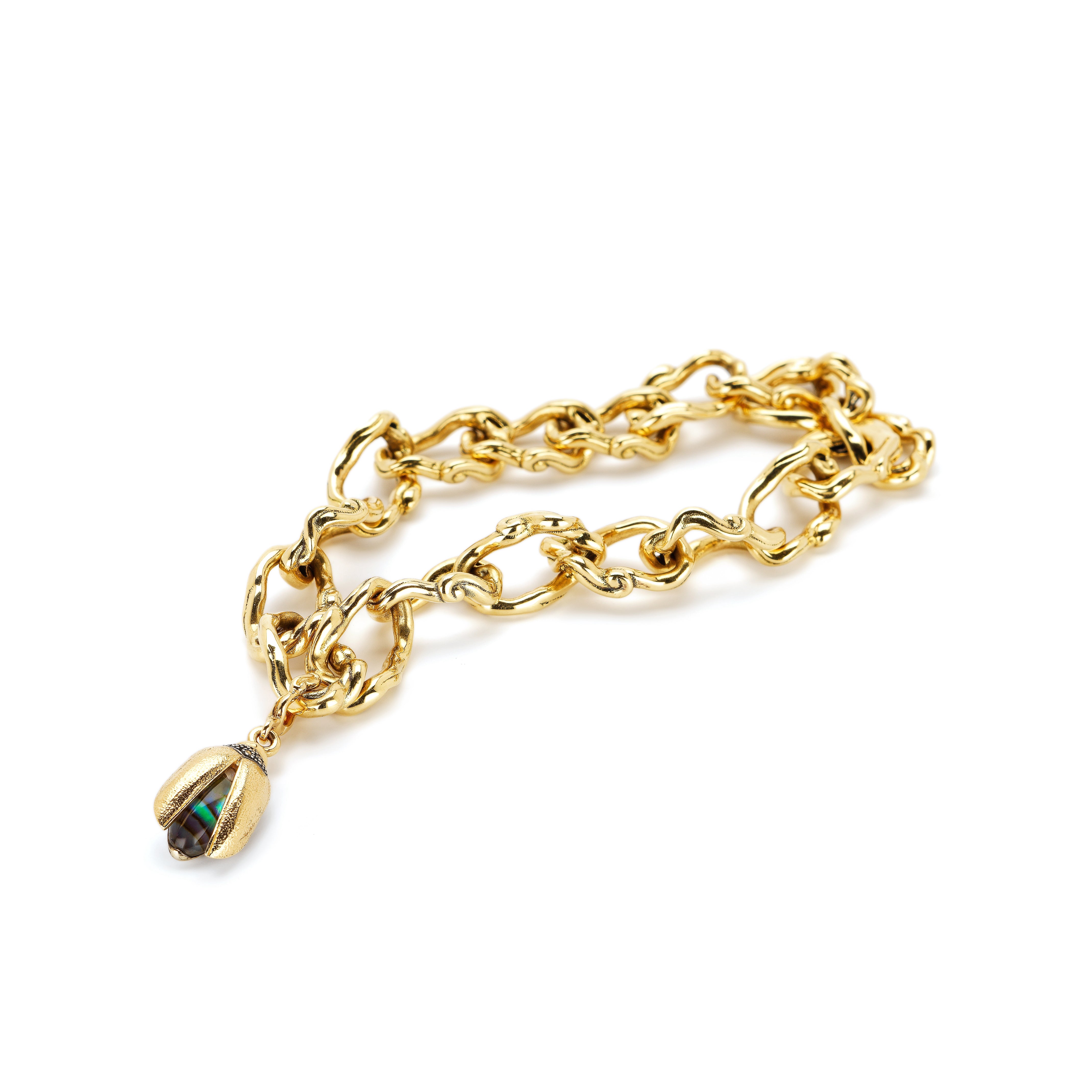 18k yellow gold abalone fly wing scarab charm pendant bestiary by Bibi Van der Velden Tiny Gods