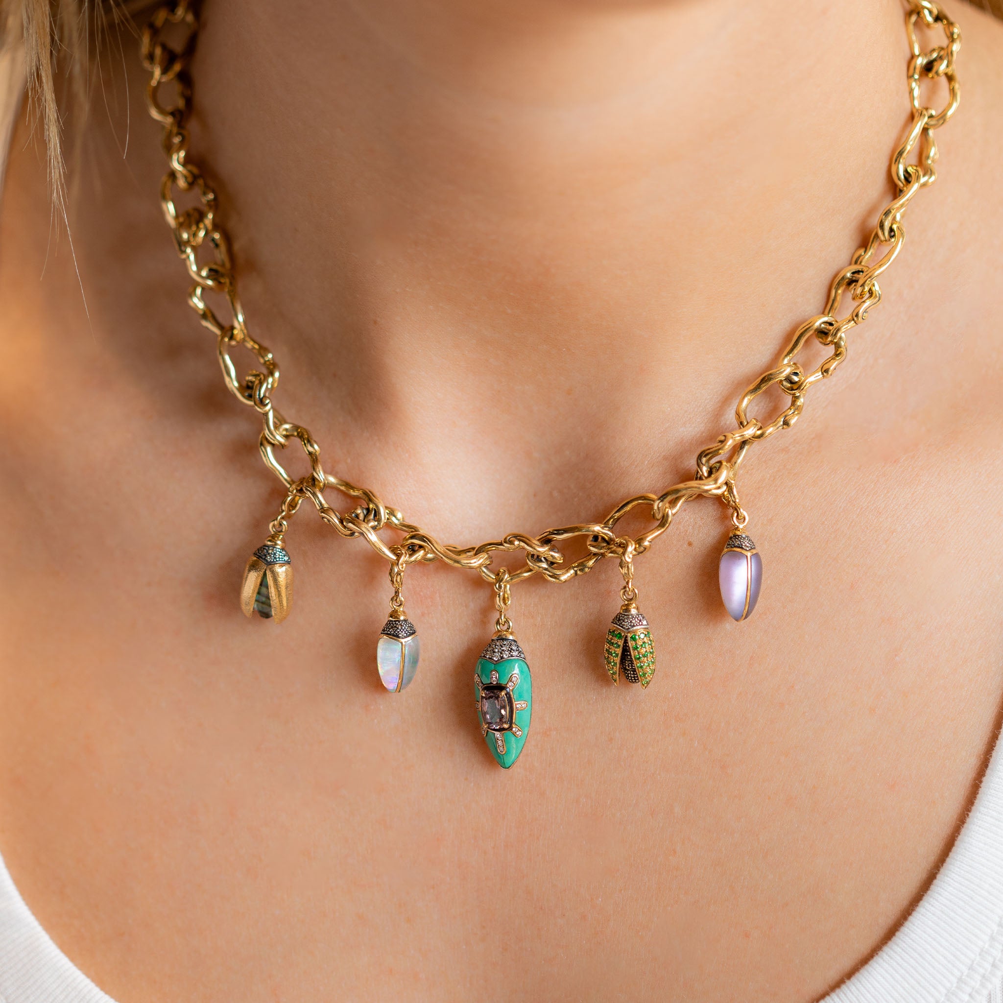 18k yellow gold abalone fly wing scarab charm pendant bestiary by Bibi Van der Velden Tiny Gods