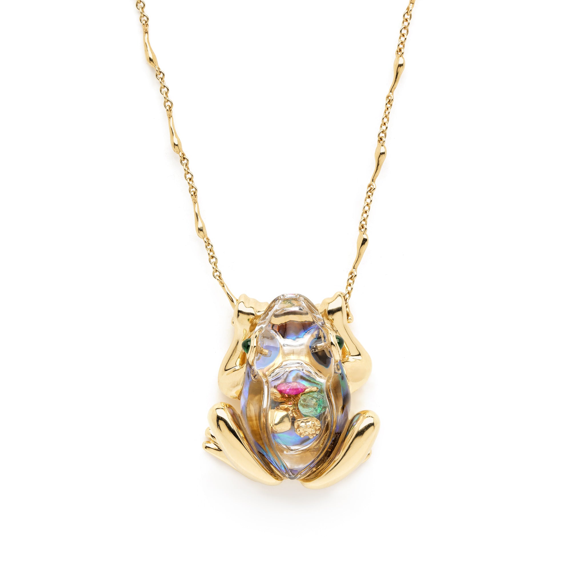 18k yellow gold abalone large frog necklace bestiary collection by Bibi van der Velden Tiny Gods