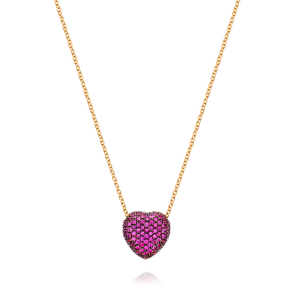 18k yellow gold agape Bella pink sapphire pave heart pendant necklace 