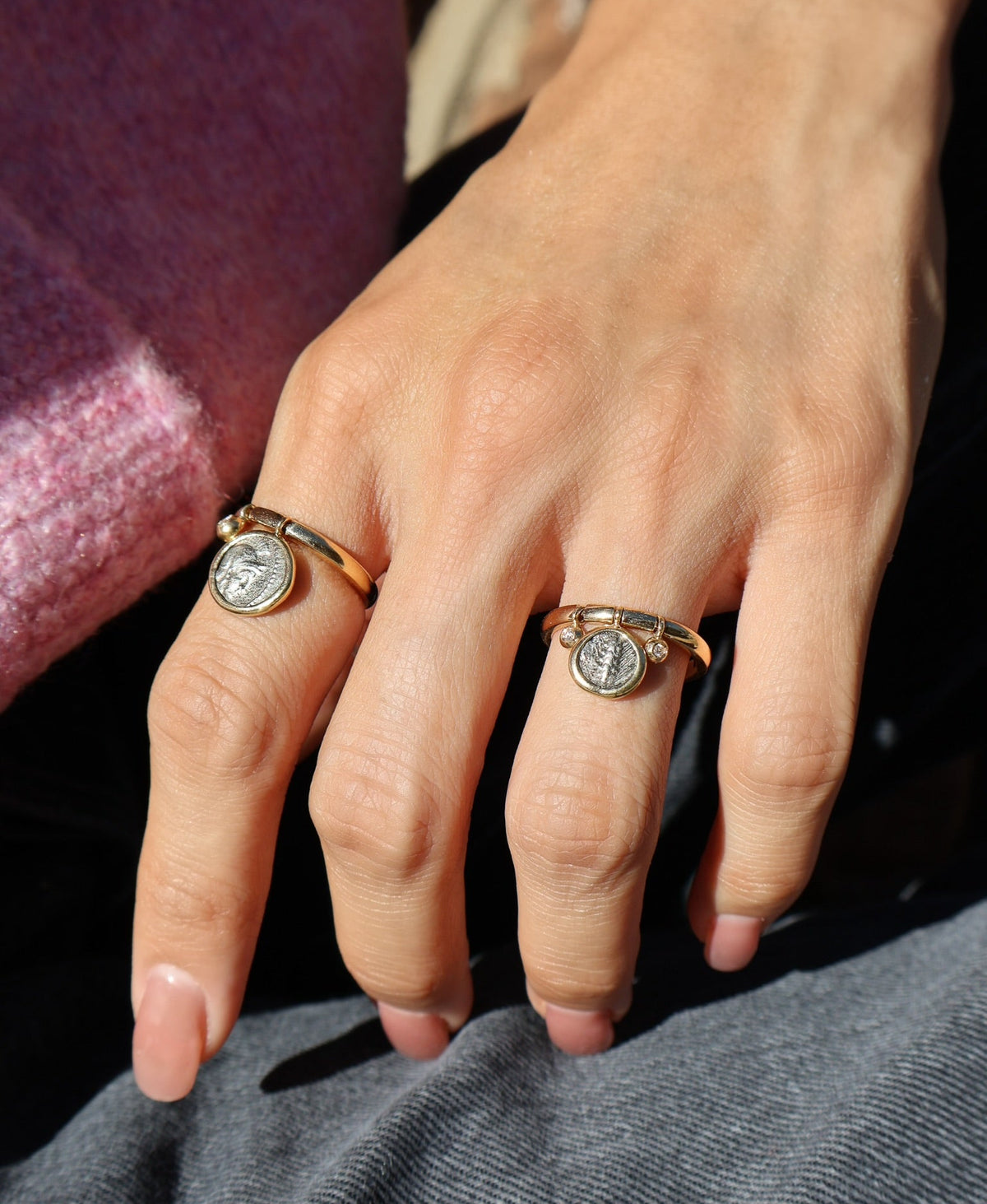 18k yellow gold diamond goddess athena flip ring by Kiaia Tiny Gods 