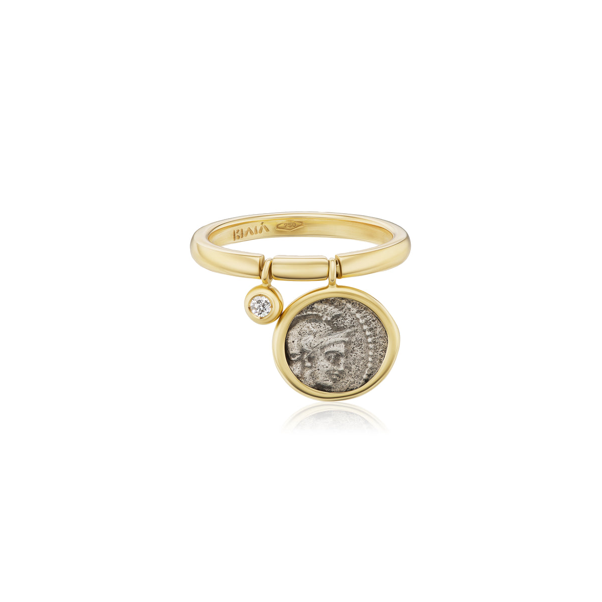 18k yellow gold diamond goddess athena flip ring by Kiaia Tiny Gods 