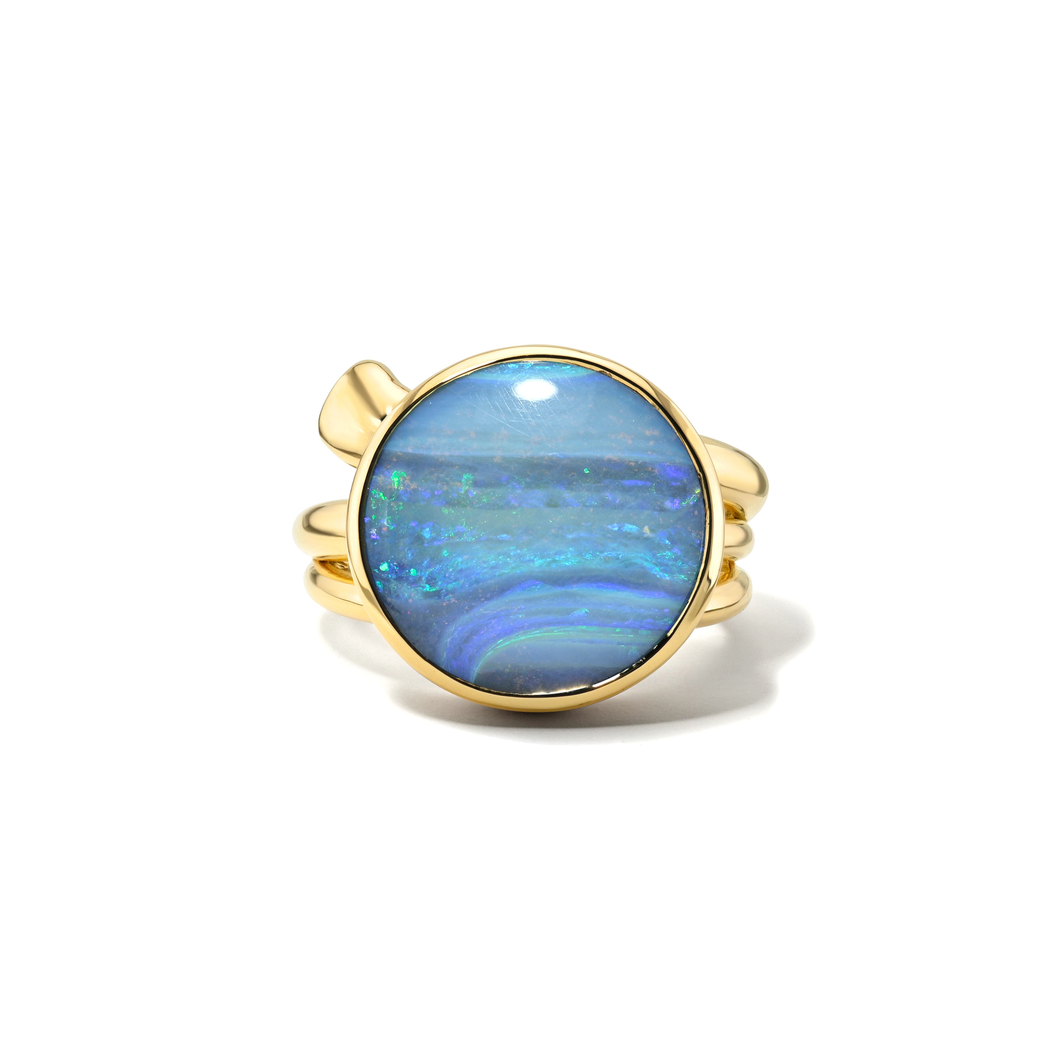 18k yellow gold Australian round opal bezel ring retrouvai tiny gods 