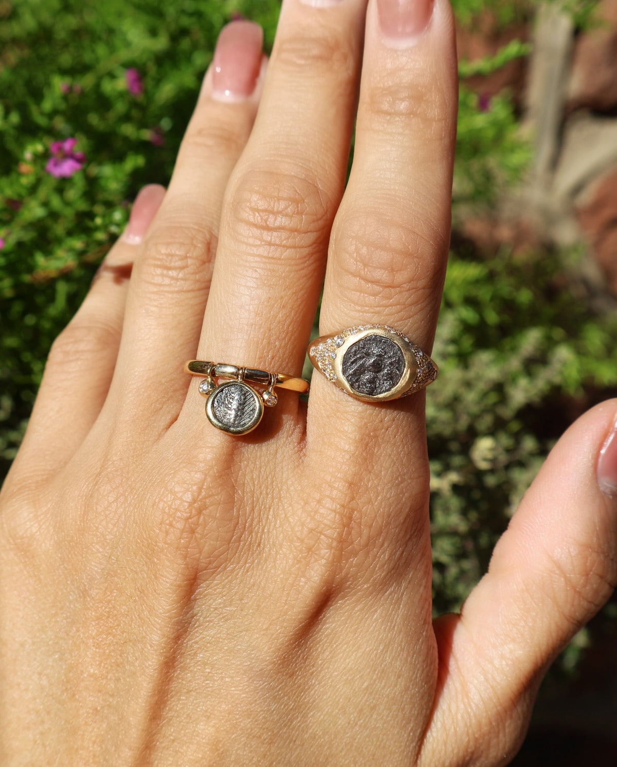 18k yellow gold bee and diamond signet style roman coin ring by Kiaia Tiny Gods 