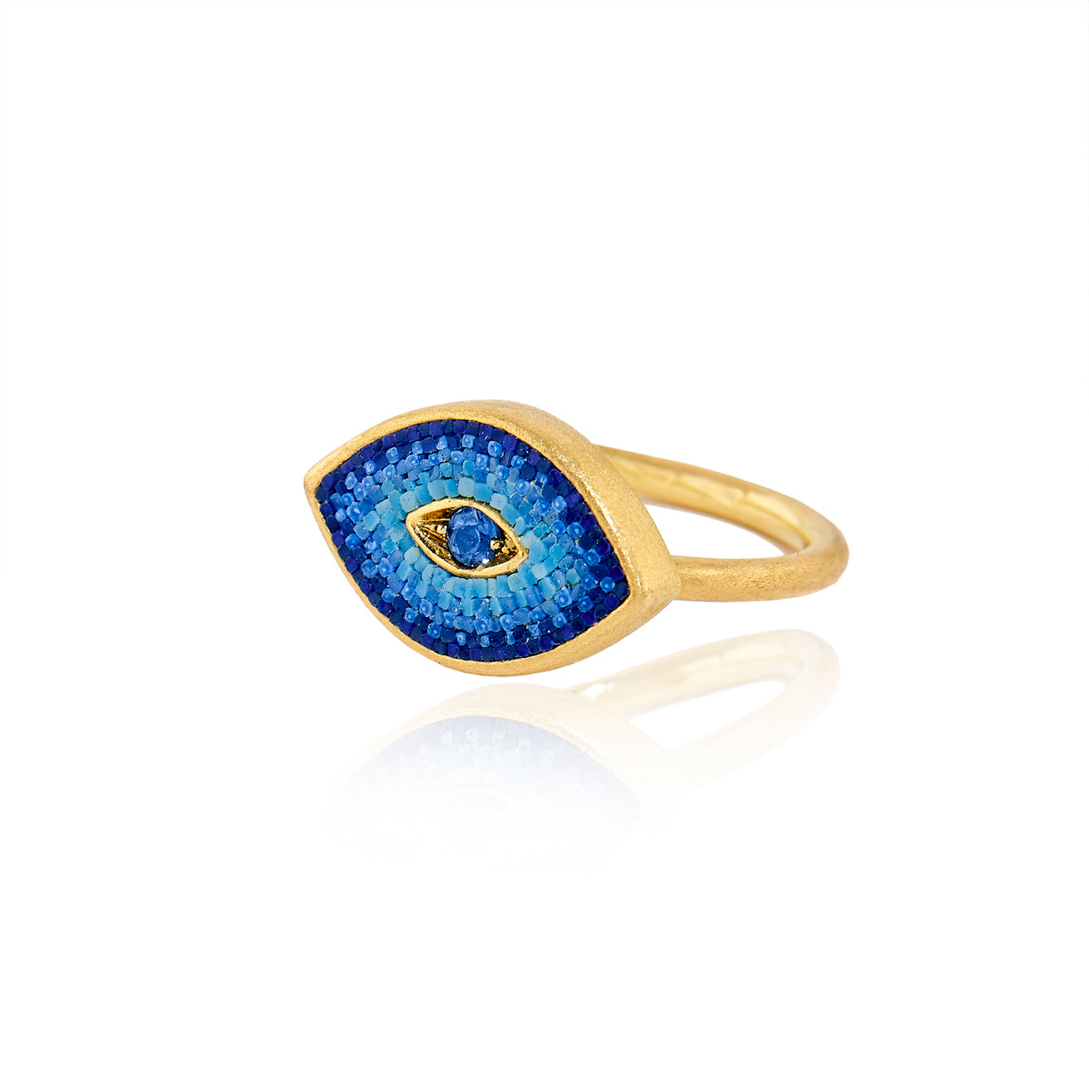 18k yellow gold ombre blue micro mosaic evil eye sapphire ring by Le Sibille Tiny Gods 