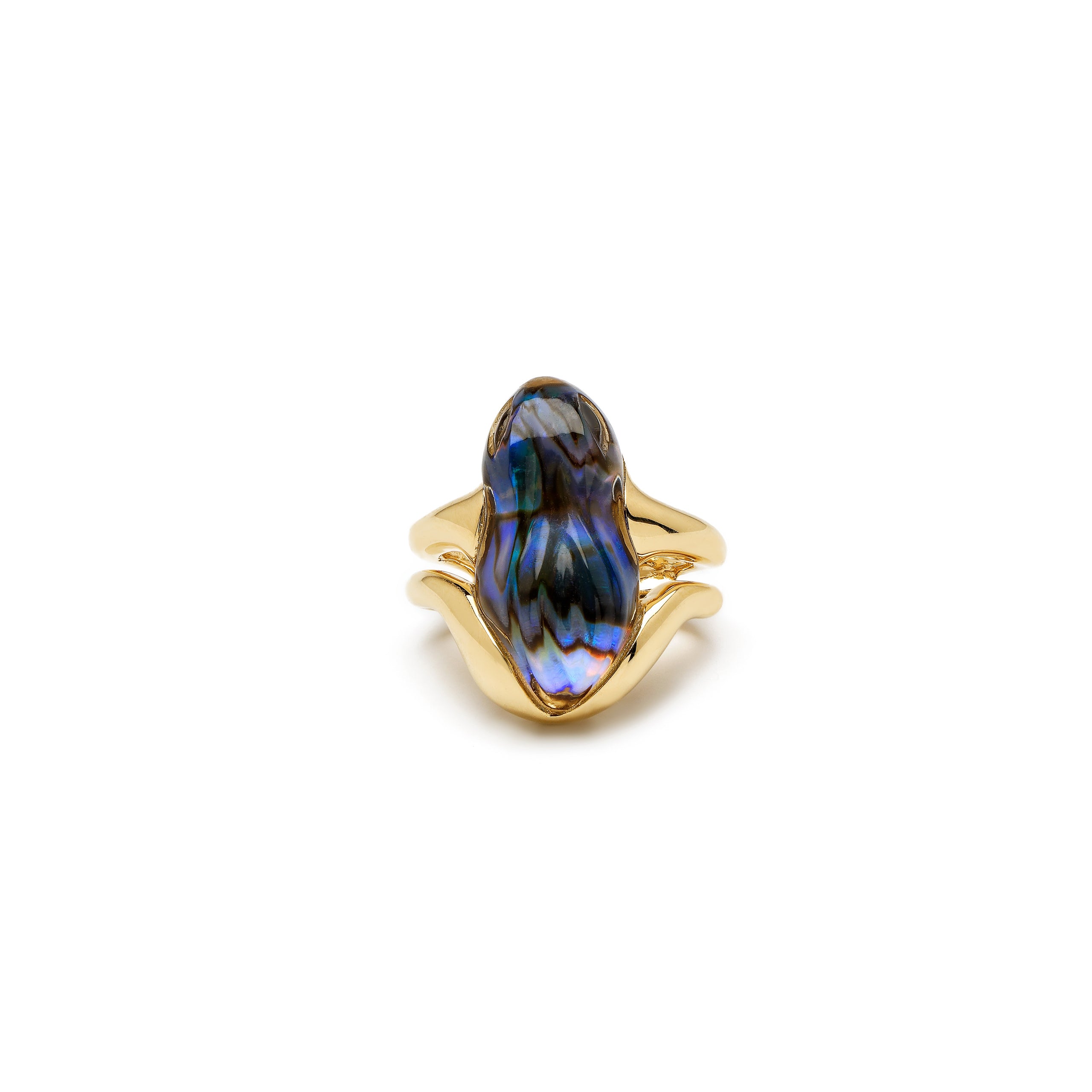 18k yellow gold carved rock crystal abalone frog hugger ear cuff by Bibi van der Velden Tiny Gods 