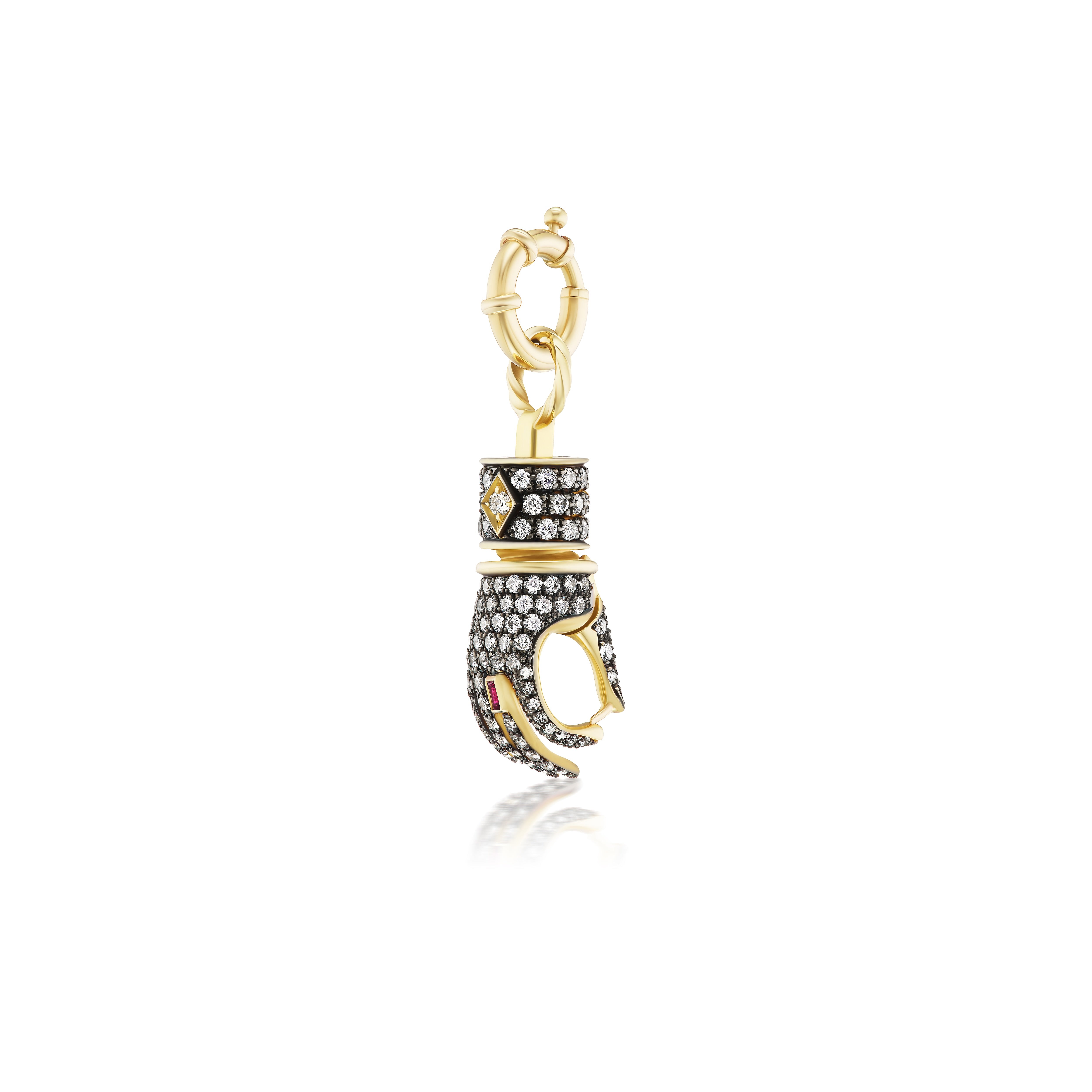 18k yellow gold Diamond & Ruby Loving Hand Enhancer Clasp by Circa 1700 vintage inspired with dark rhodium