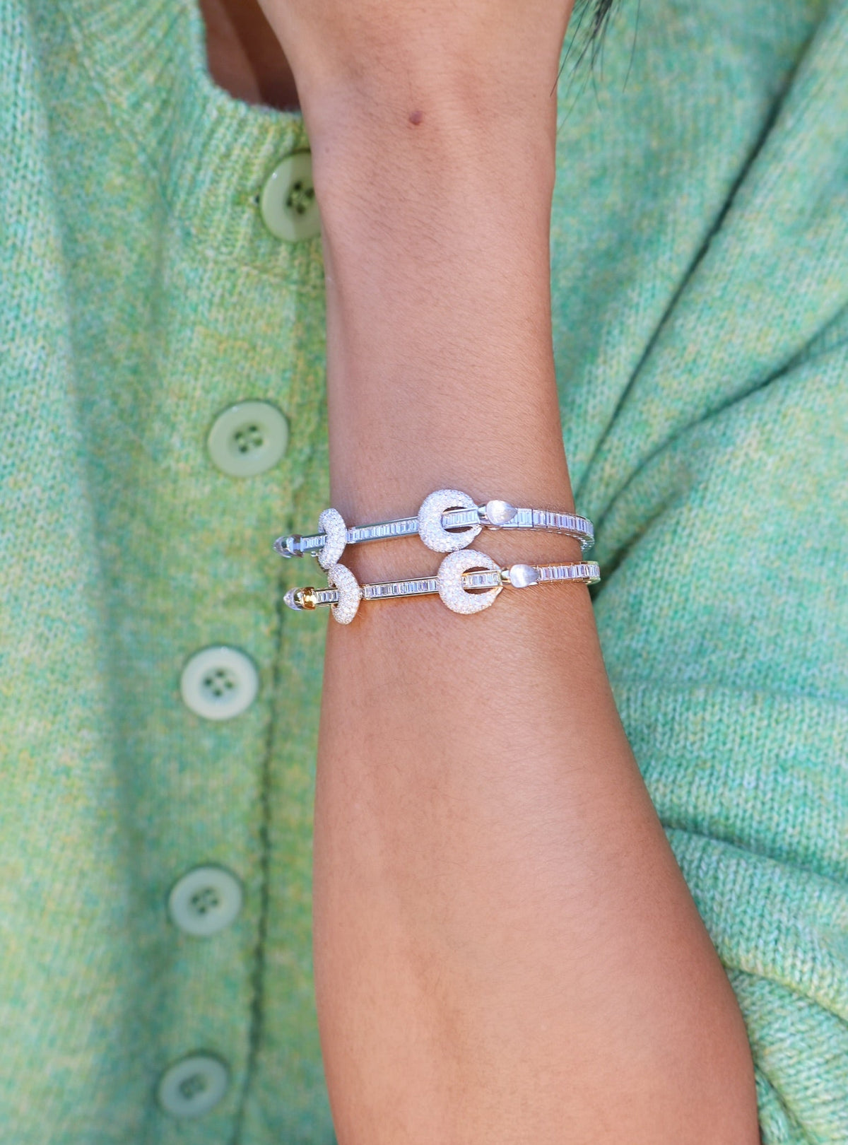 18k yellow gold diamond articulated chakra bracelet bangle by Ananya Tiny Gods