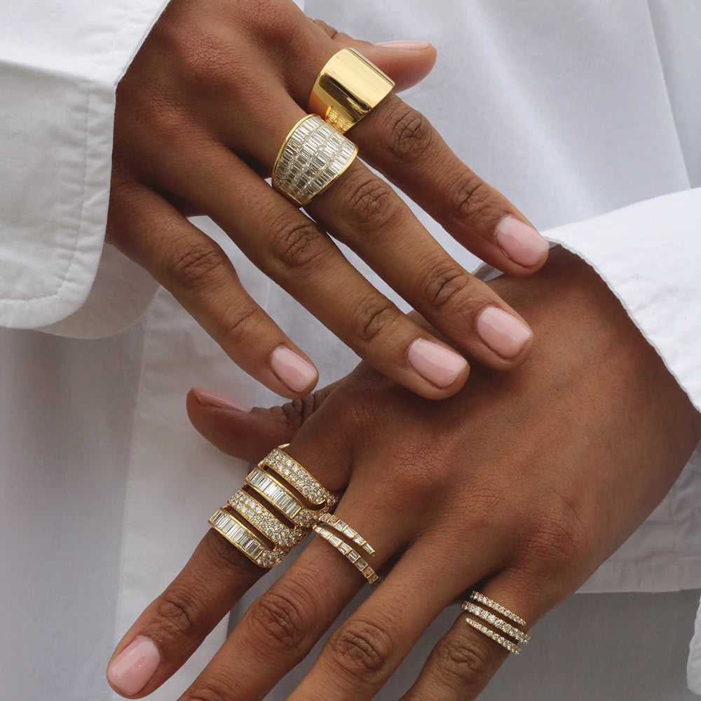 18k yellow gold four row diamond baguette galaxy cigar band by Anita Ko Tiny Gods 