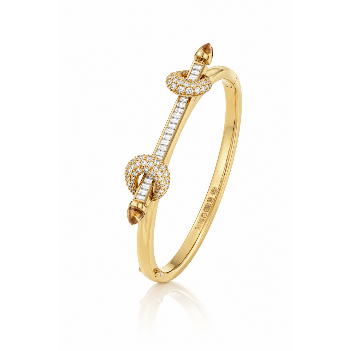 18k yellow gold baguette diamond chakra icon bangle bracelet by Ananya Tiny Gods