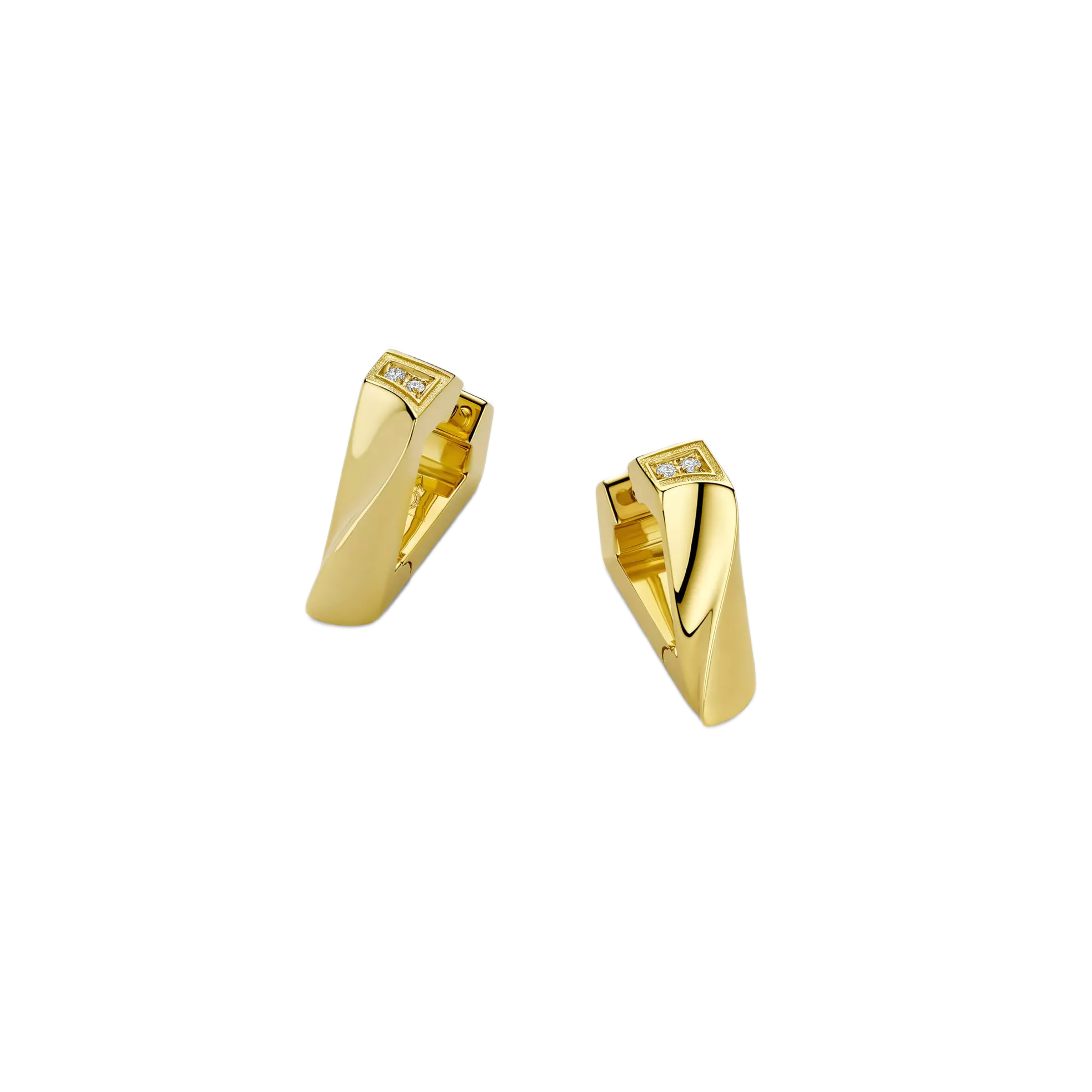 18k yellow gold small brute flux huggie earrings by Dries Criel Tiny Gods 