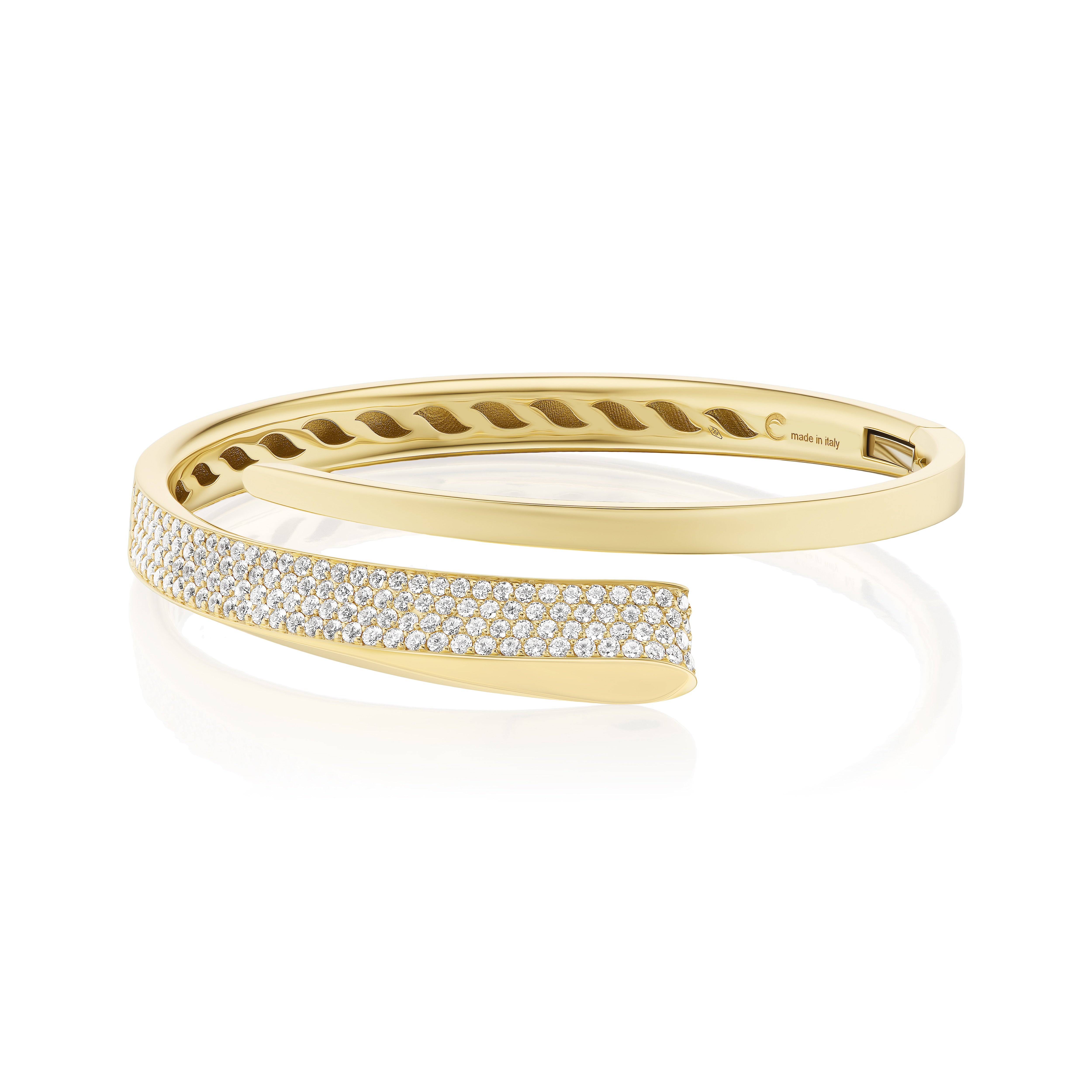 18k yellow gold diamond pave like regular cuff bangle bracelet by Crivelli Tiny Gods 