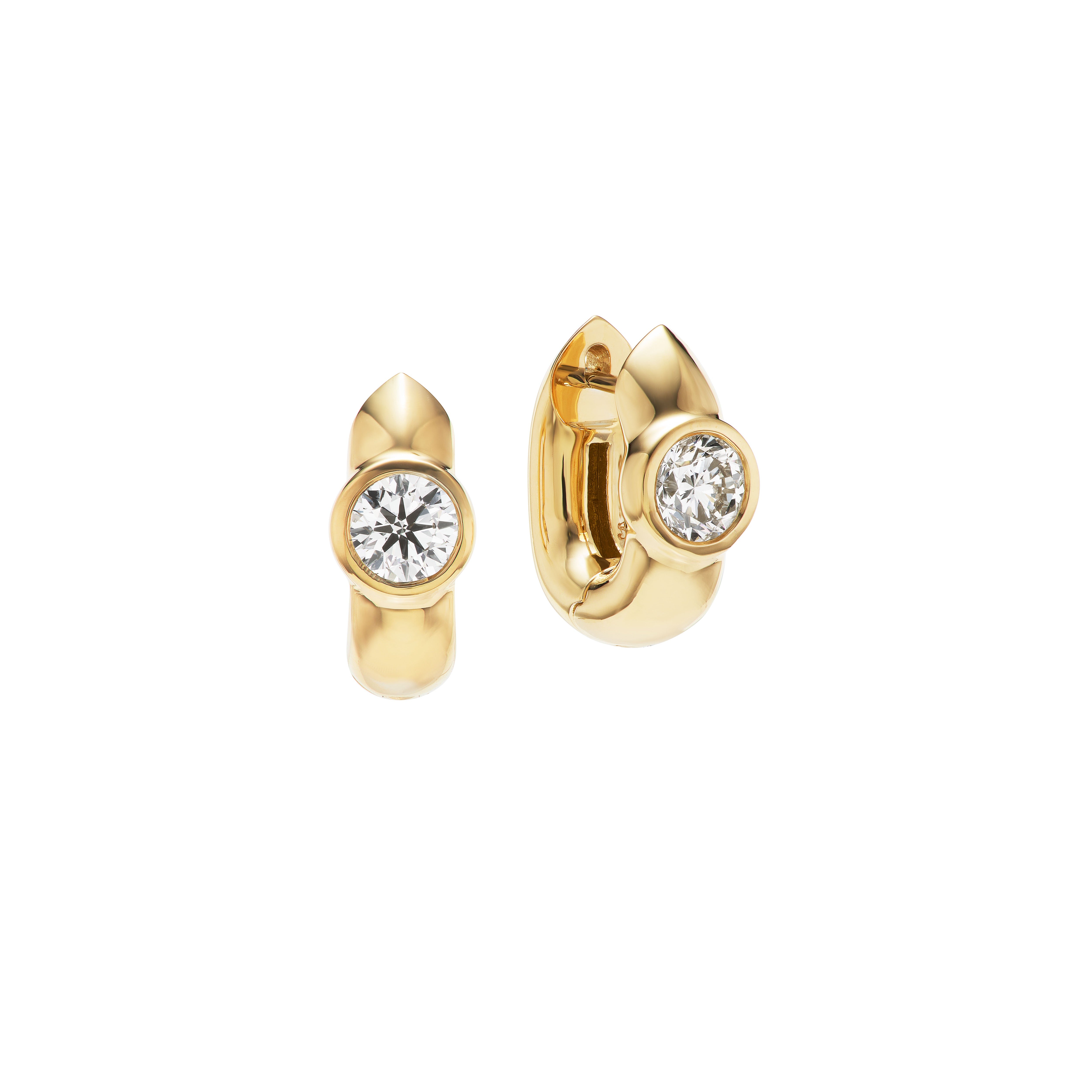 18k yellow gold round diamond chubby tusk huggie earrings by Uniform Object Tiny Gods 