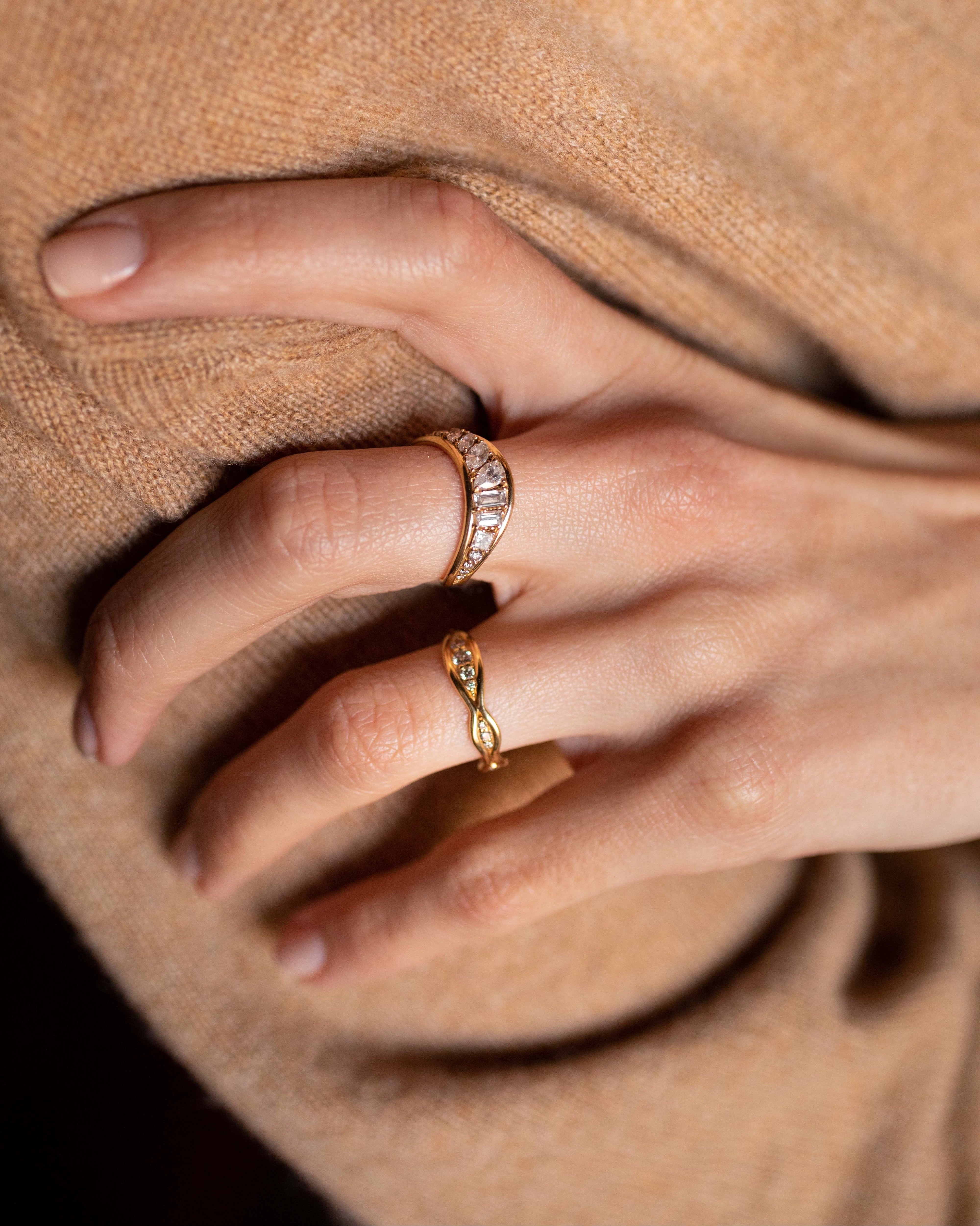 18k yellow gold diamond fluid band ring by Fernando Jorge Tiny Gods 