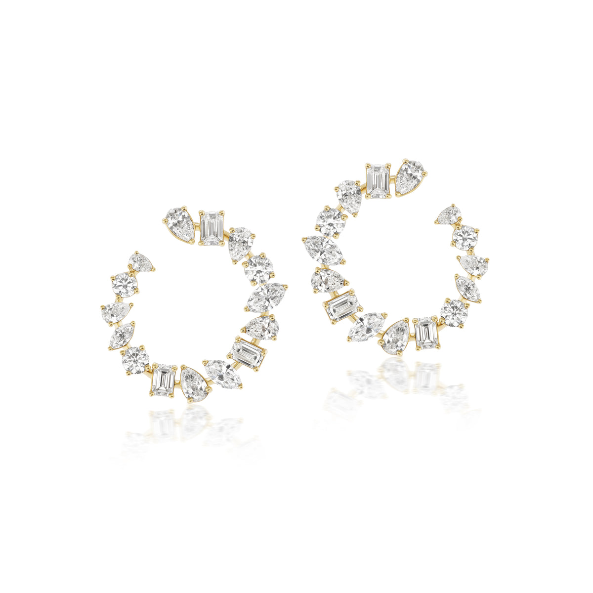 18k yellow gold diamond forward facing hoop earrings by Arzano Tiny Gods