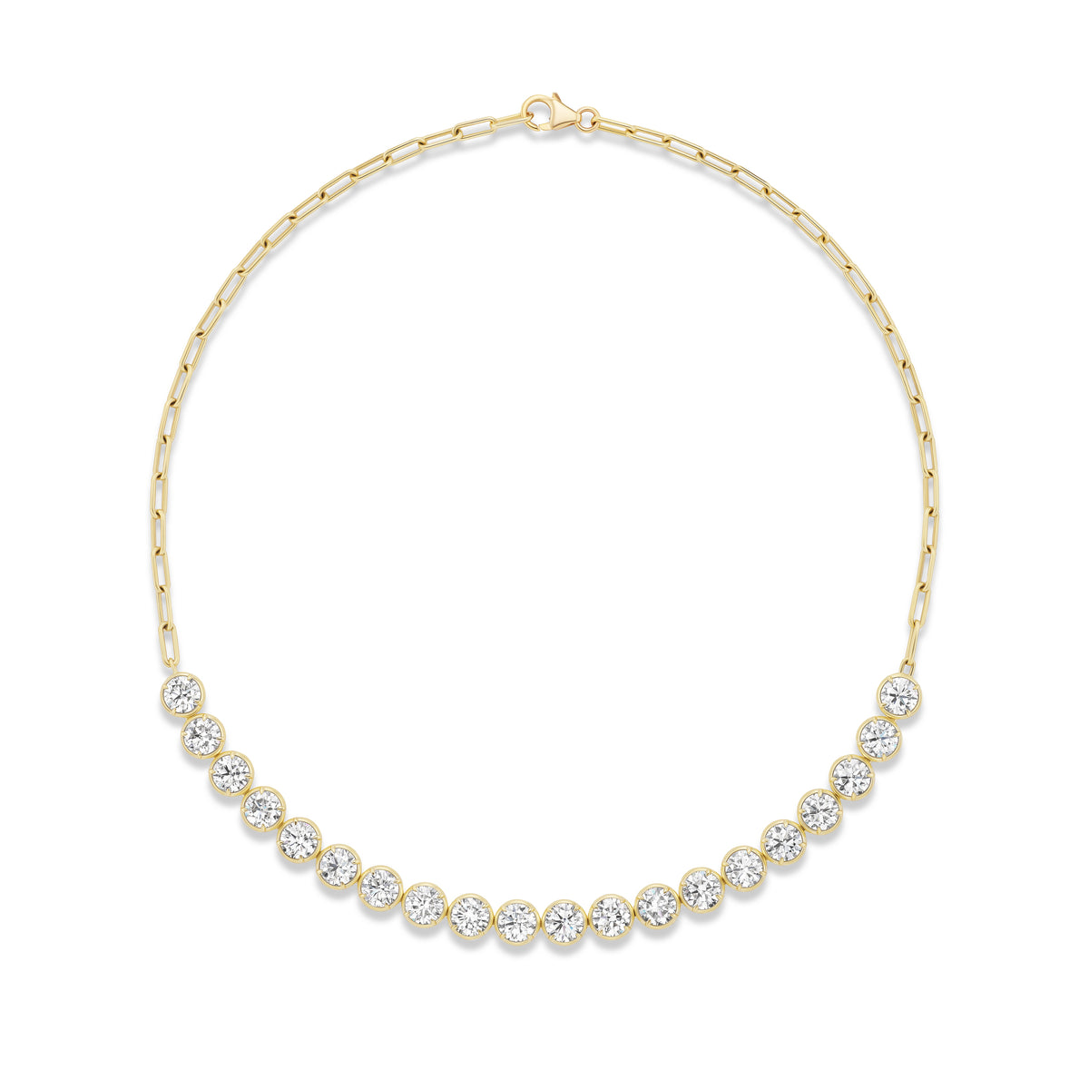 18k yellow gold diamond half riviere bezel necklace by Tiny Gods