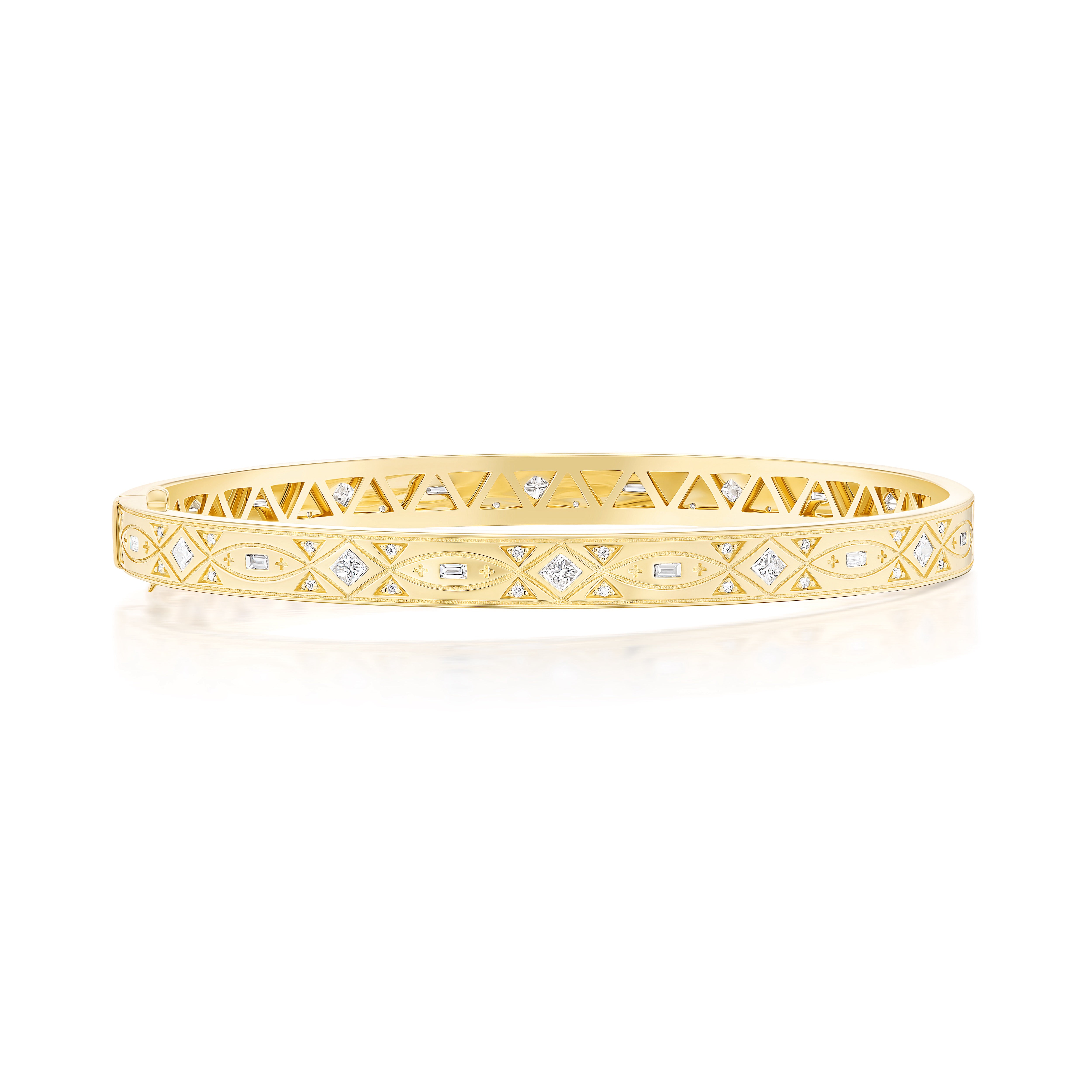 18k yellow gold diamond latigo bangle bracelet by Harwell Godfrey Tiny Gods 