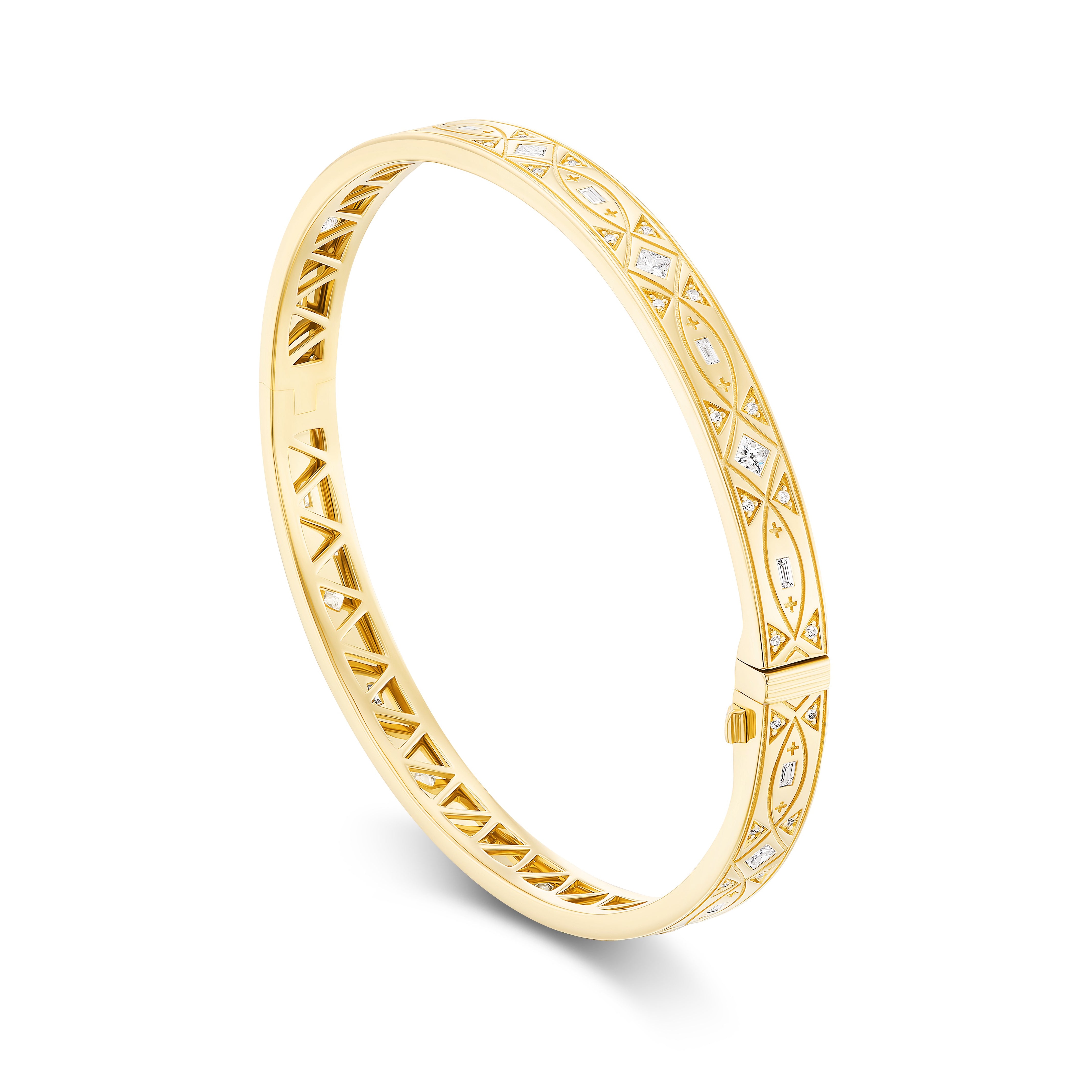 18k yellow gold diamond latigo bangle bracelet by Harwell Godfrey Tiny Gods 
