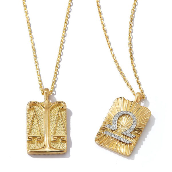 18k yellow gold and platinum libra zodiac pendant necklace by David Webb Tiny Gods 