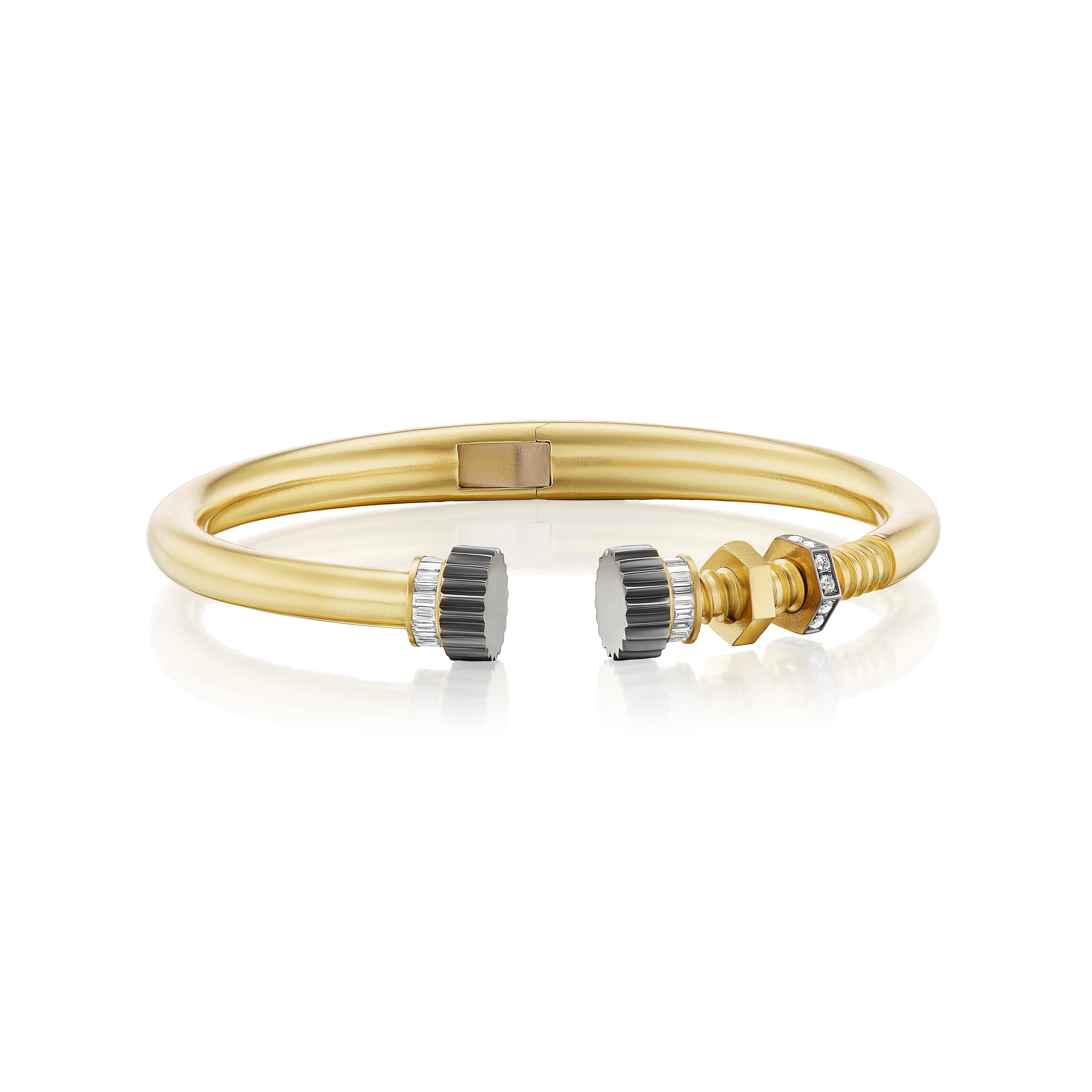18k yellow gold diamond bolt cuff bangle by Sylva & Cie Tiny Gods 