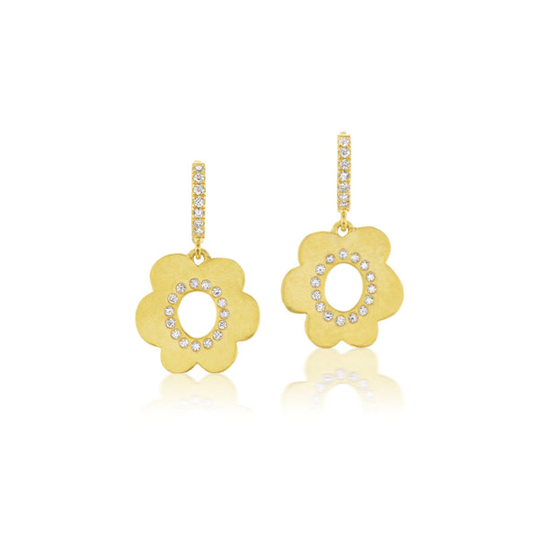 18k yellow gold small daisy diamond hoop earrings by Christina Alexiou Tiny Gods 