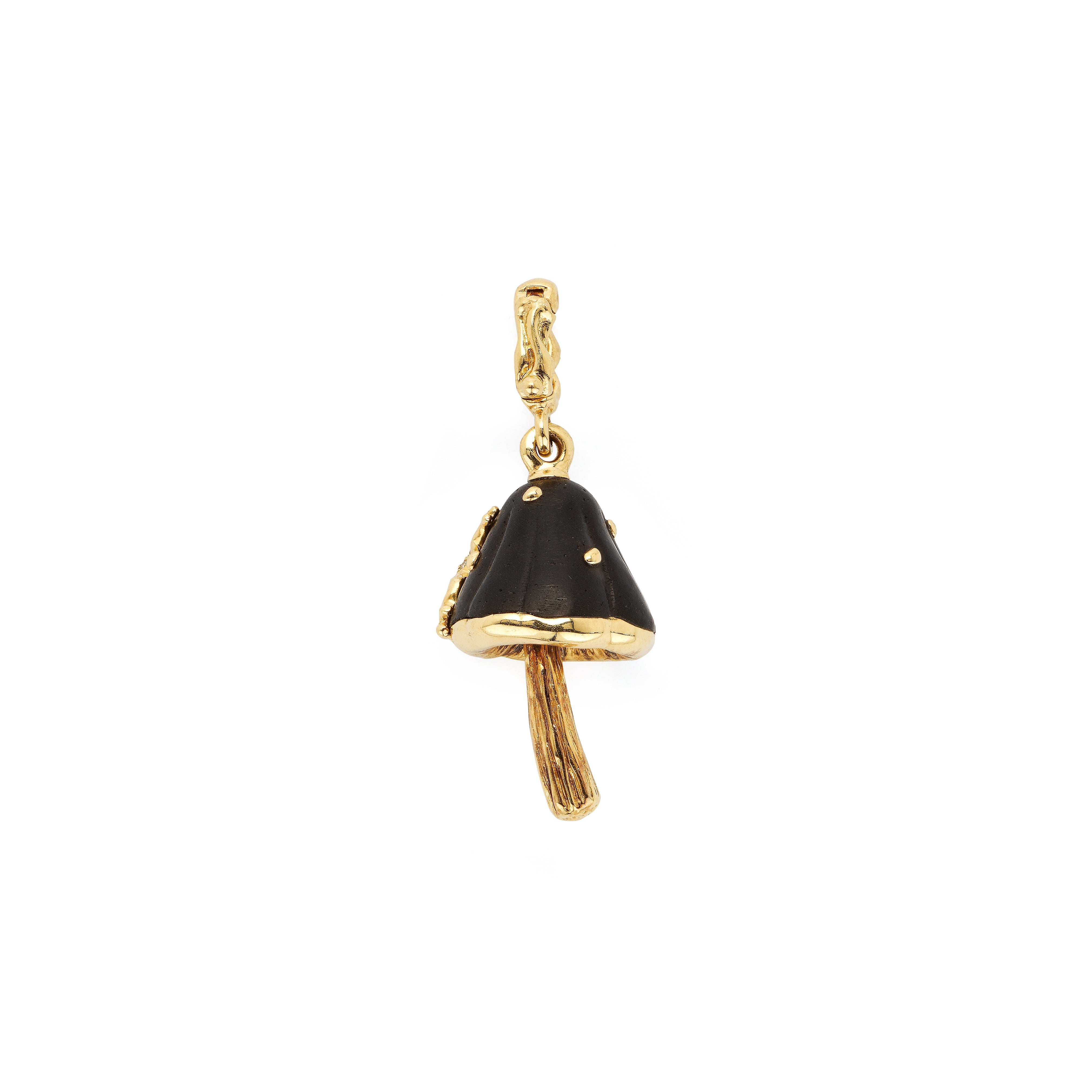 18k yellow gold ebony wood mushroom charm pendant bestiary collection by Bibi Van Der Velden Tiny Gods