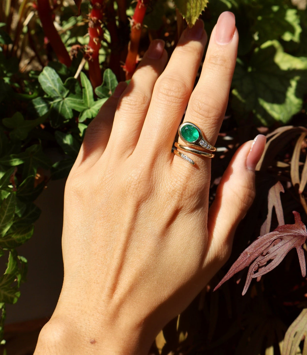 18k yellow gold emerald diamond wrap snake ring by Ruchi Tiny Gods