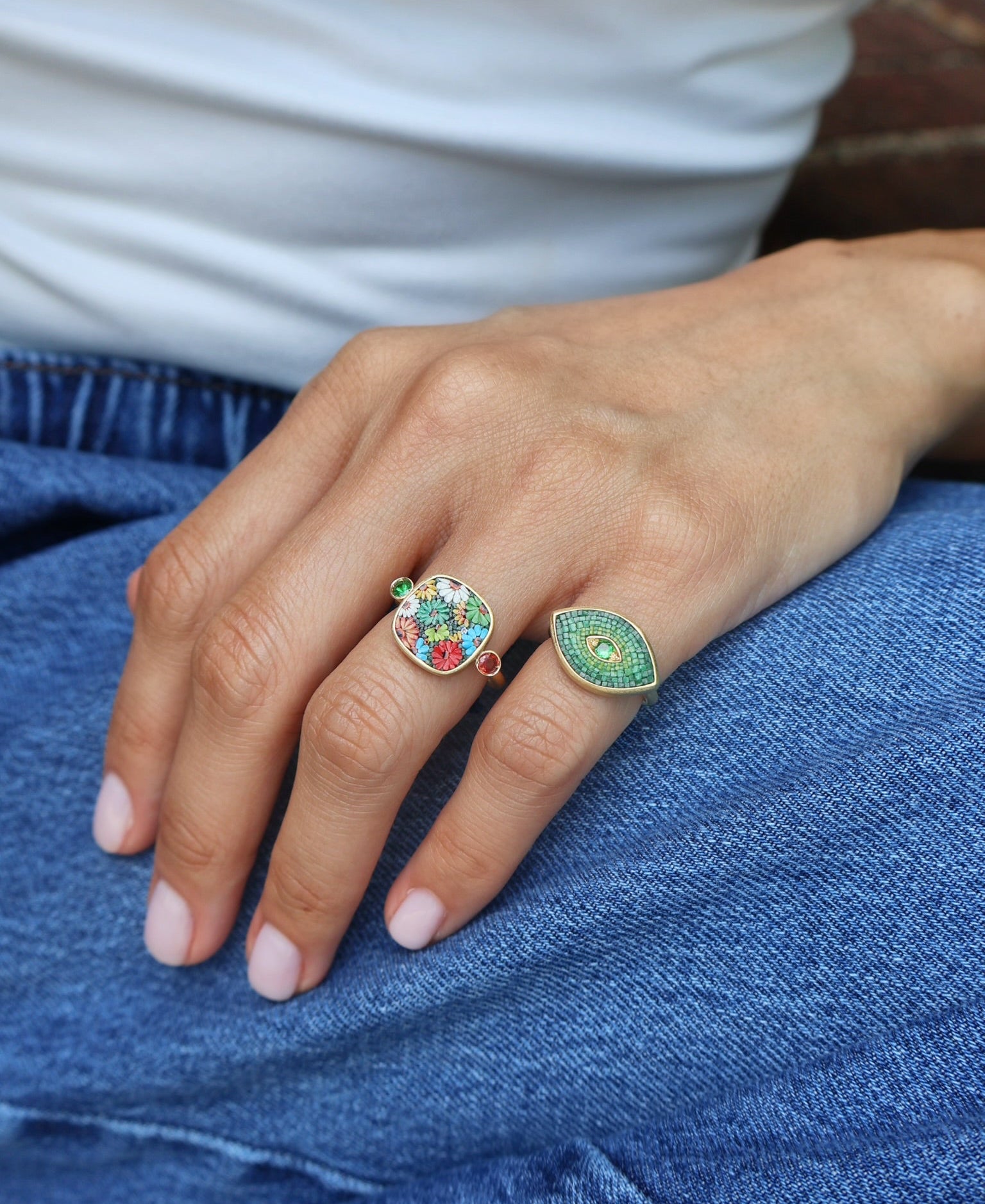 18k yellow gold fez flower square ring by Le Sibille Tiny Gods 