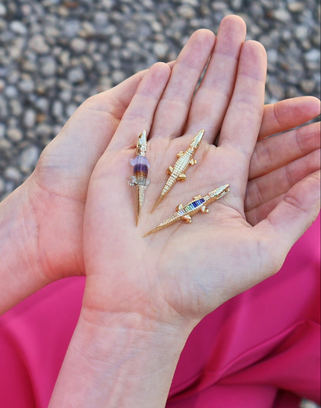 18k yellow gold gemstone alligator bite earring by Bibi van der Velden Tiny Gods