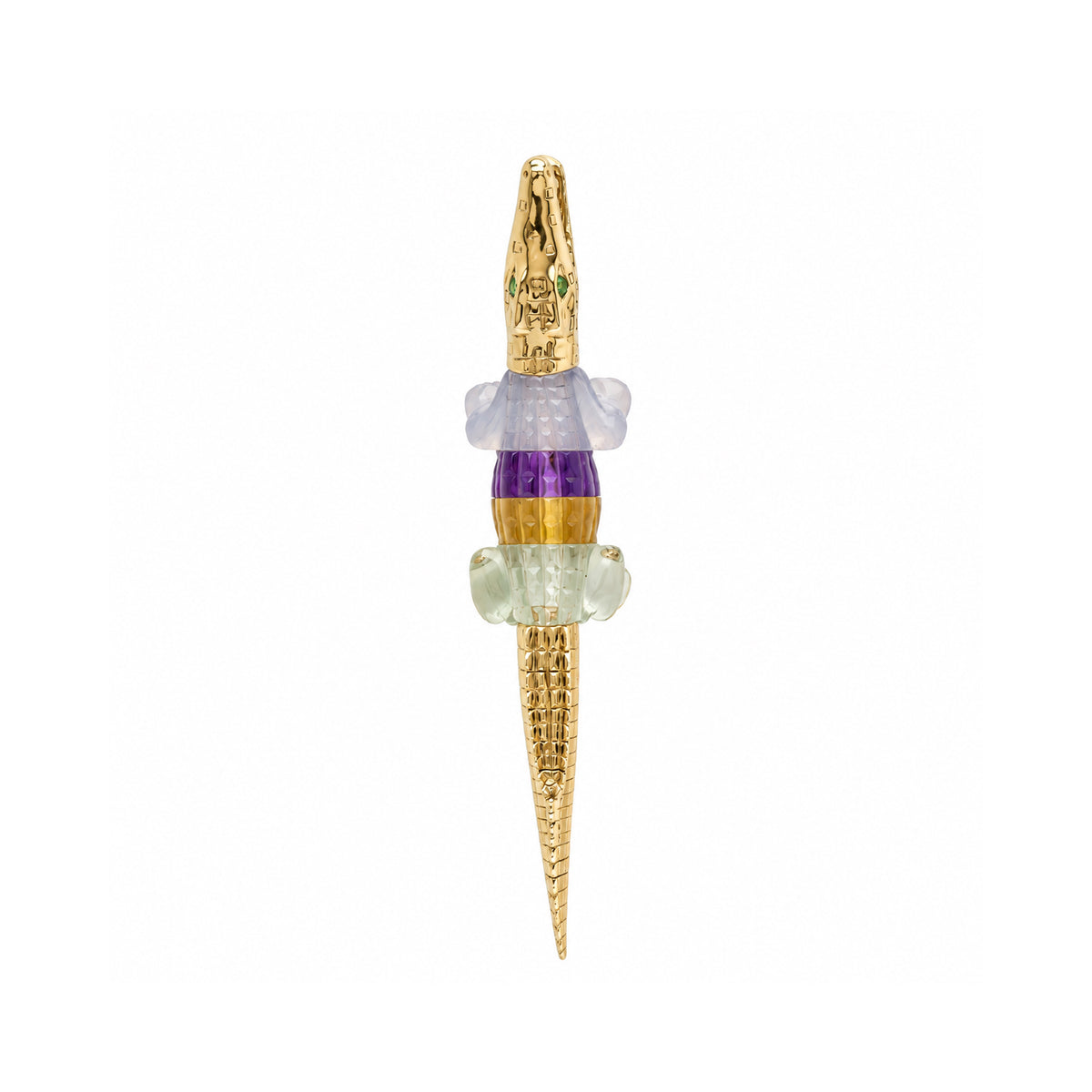 18k yellow gold gemstone alligator bite earring by Bibi van der Velden Tiny Gods