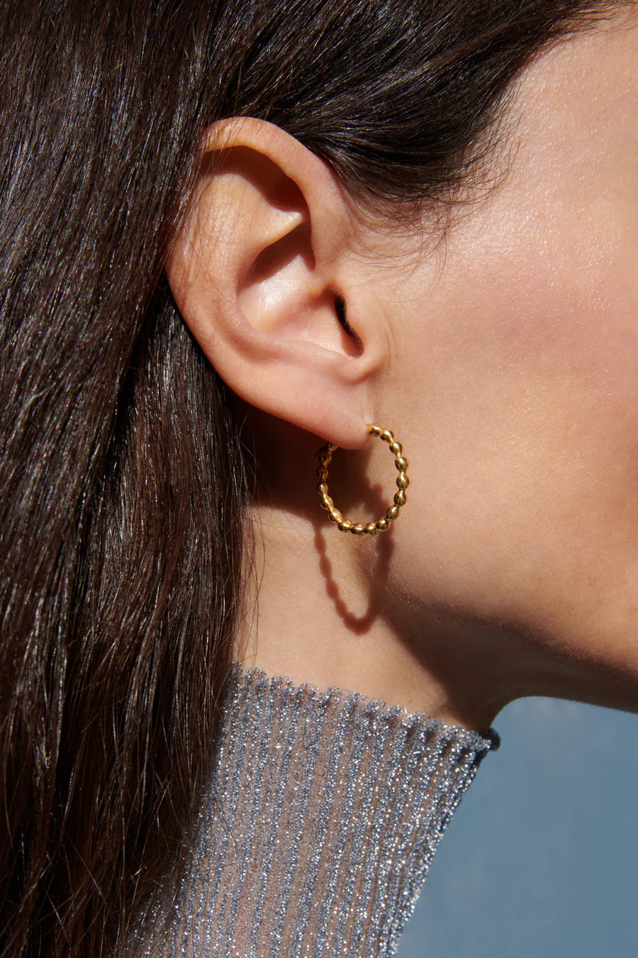 18k yellow gold large ball Demetra hoop earrings by Christina Alexiou Tiny Gods 