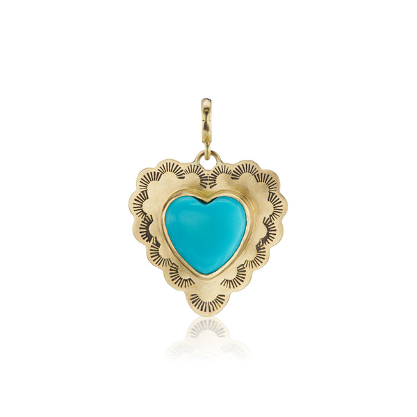 18k yellow gold turquoise heart pendant charm by Christina Alexiou Tiny Gods