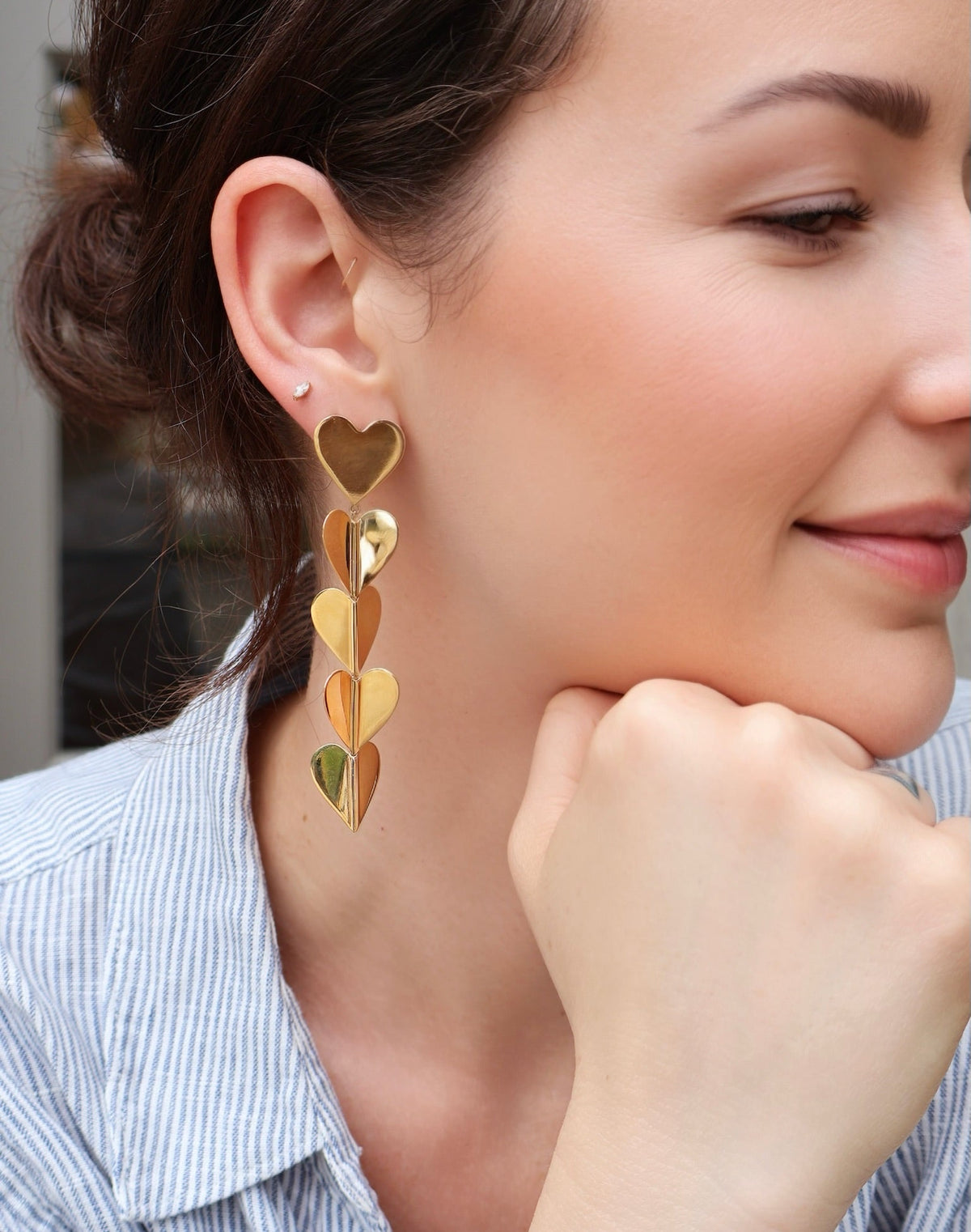 Large Wings of Love Drop Earrings by Cadar 18K yellow gold heart jewelry