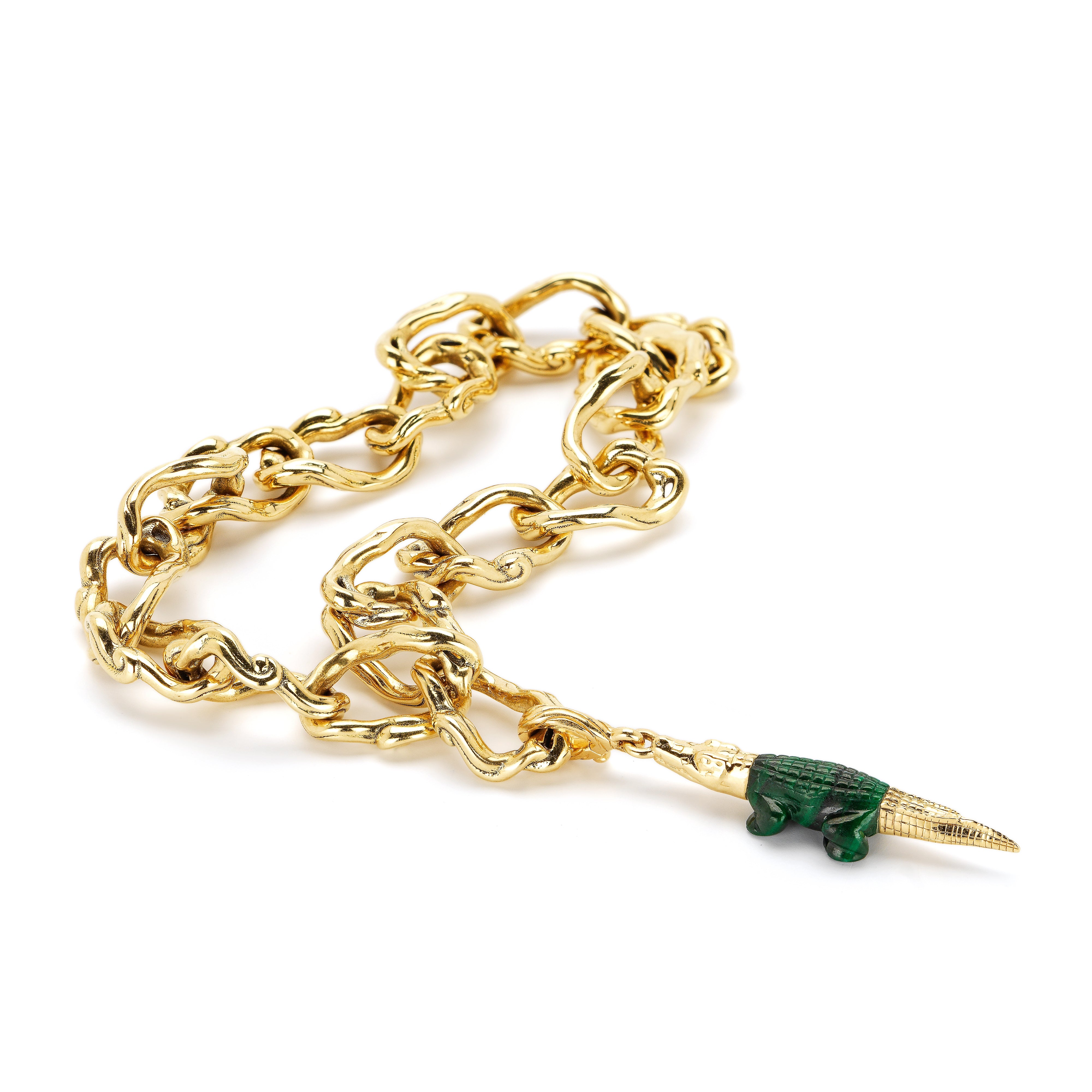 18k yellow gold malachite alligator bestiary collection charm pendant by Bibi Van Der Velden Tiny Gods