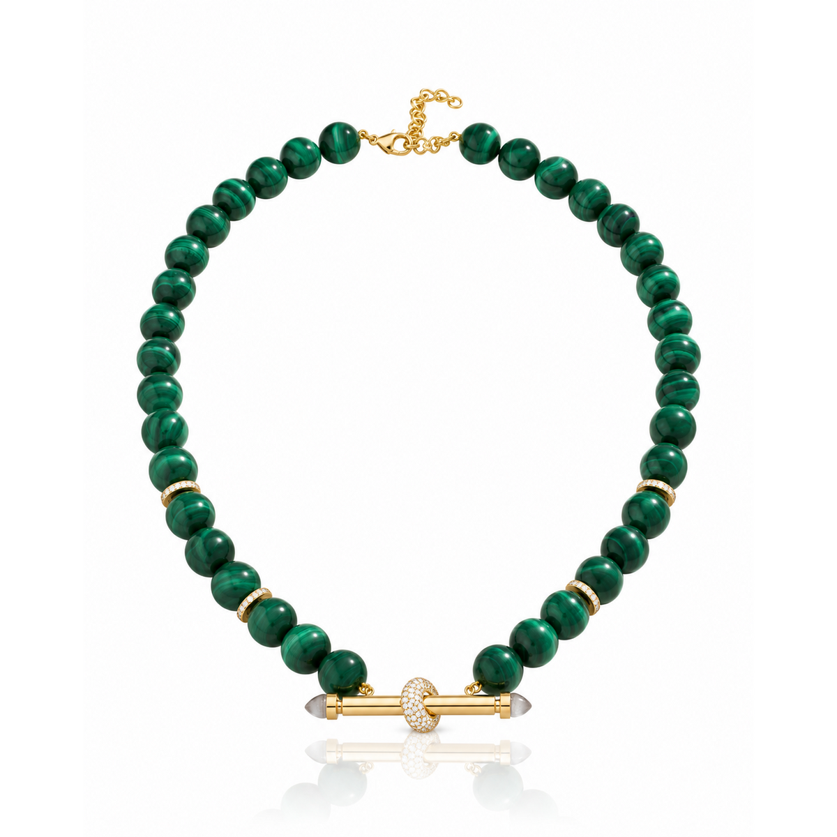 18k yellow gold malachite beaded chakra necklace by Ananya 