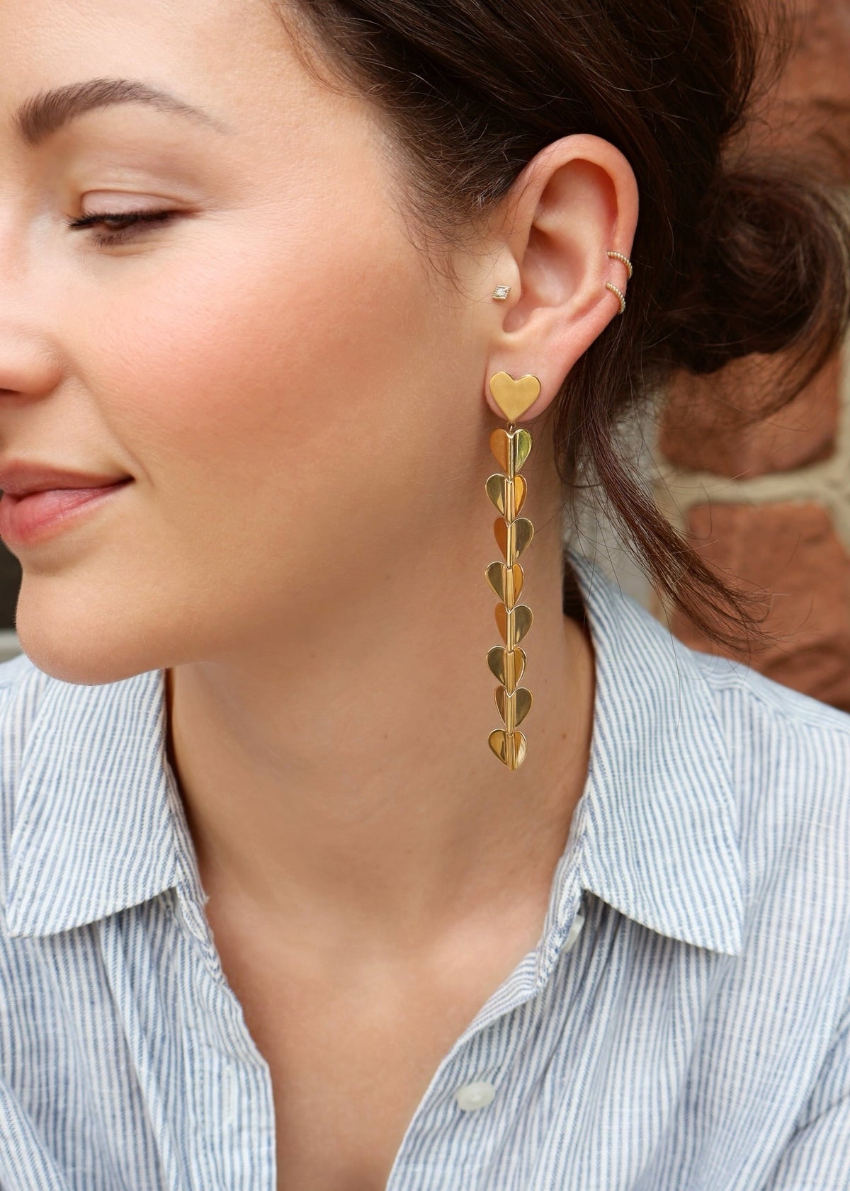 Medium Wings of Love Drop Earrings by Cadar 18k yellow gold hearts