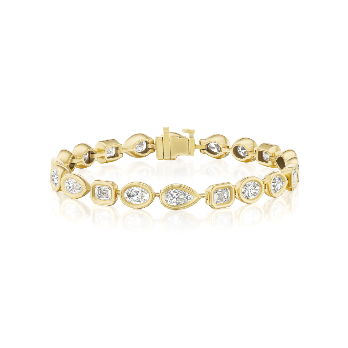 18k yellow gold multi shape diamond bezel tennis bracelet by Tiny Gods