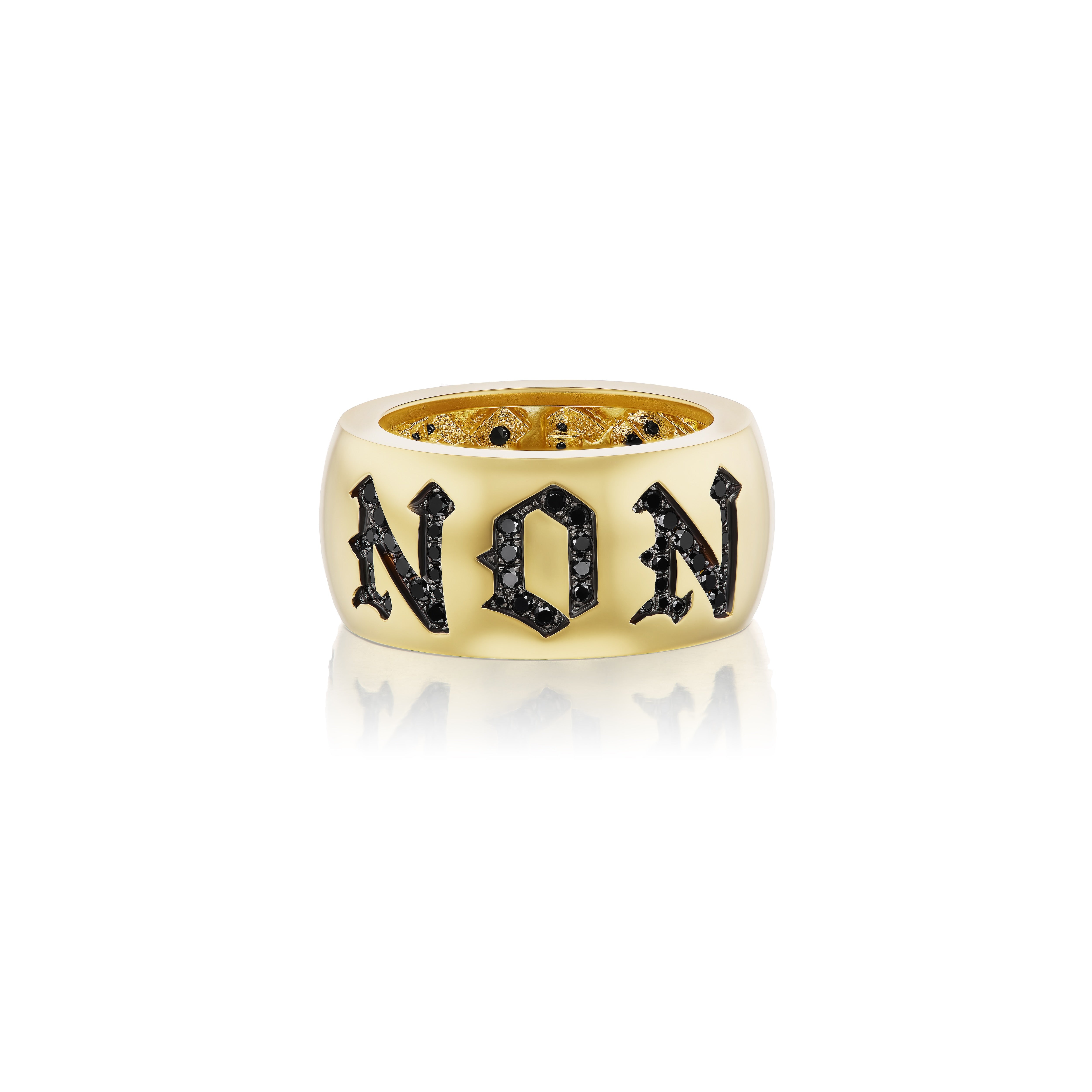 18k yellow gold black diamond oui and non cigar band ring by Sylva & Cie Tiny Gods 