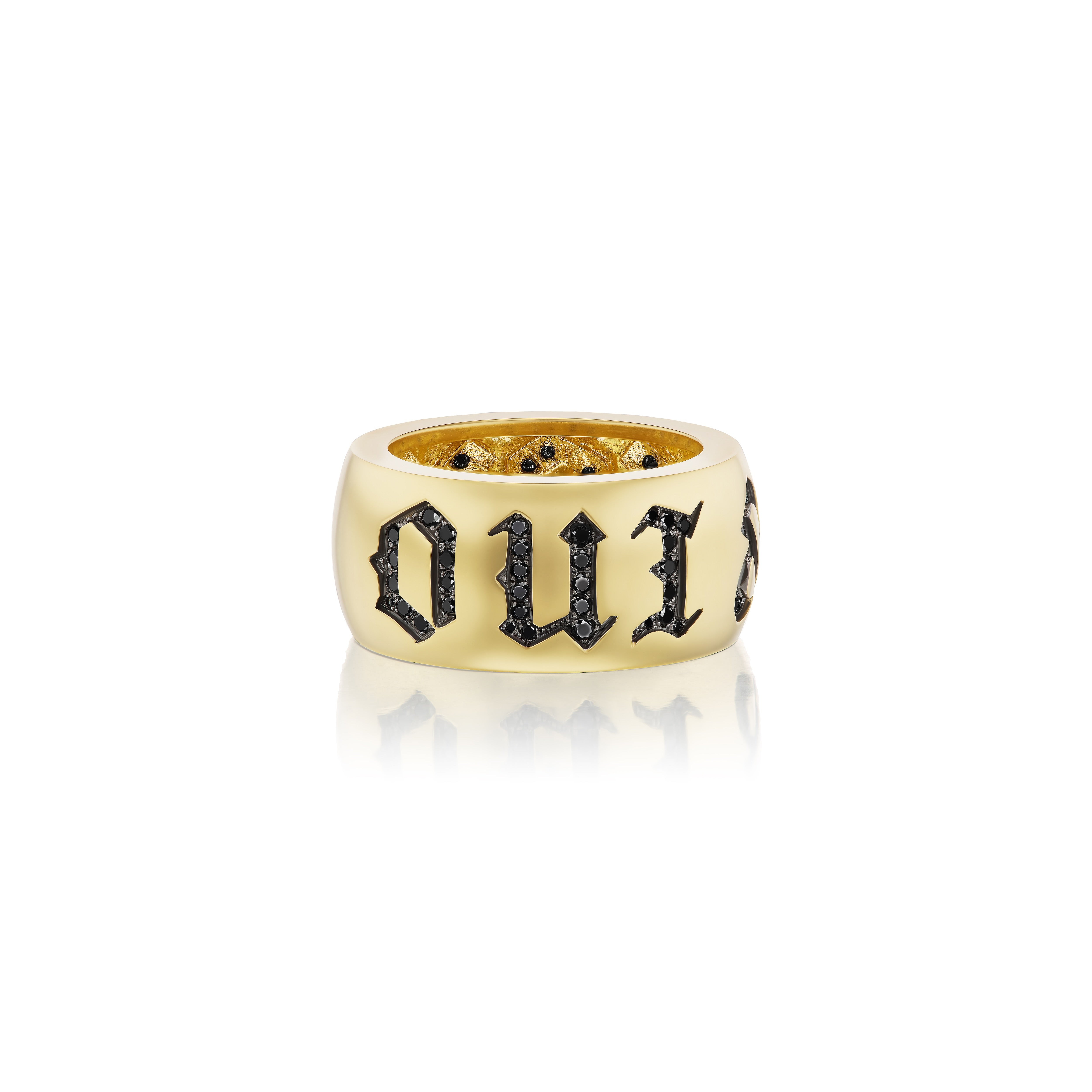 18k yellow gold black diamond oui and non cigar band ring by Sylva & Cie Tiny Gods 