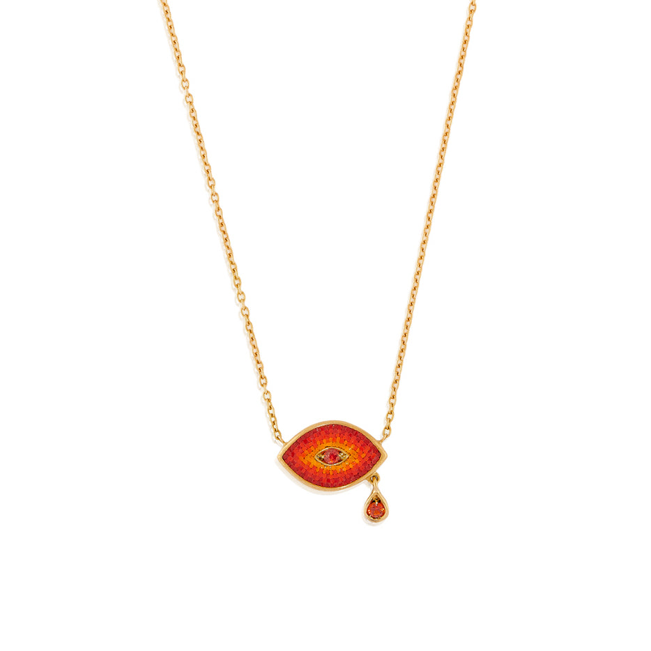 18k yellow gold red orange ombre sapphire evil eye pendant by Le Sibille Tiny Gods 